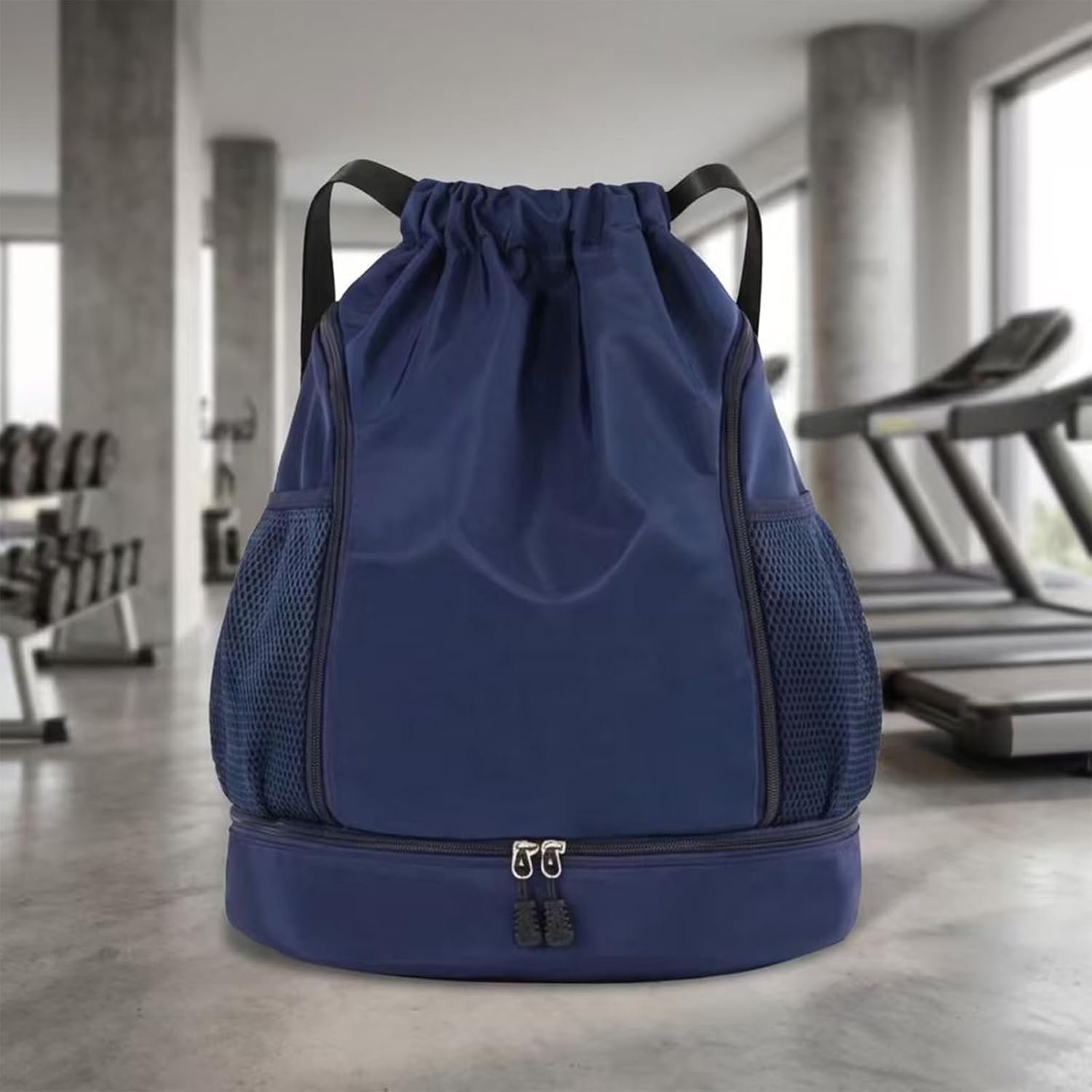 Sports Drawstring Backpack – Waterproof Shoe Compartment Fitness Bag, Suitable For Both Men And Women’s Travel Sports Backpack, Can Store Basketballs (Navy Blue)
