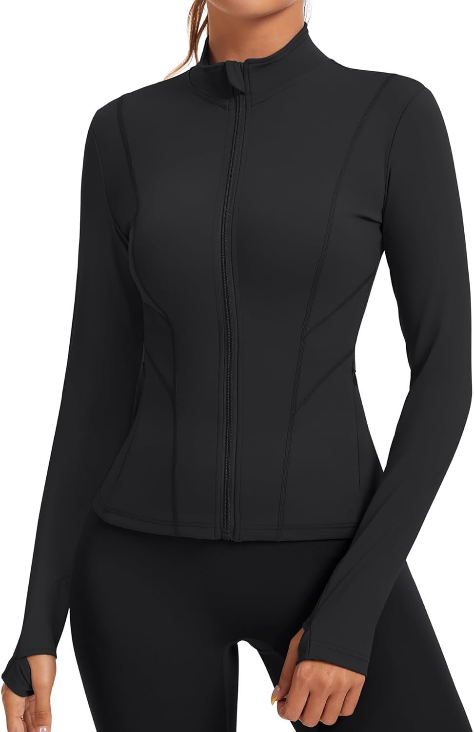 Rapbin Women’s Slim Fit Workout Jackets Full Zip Long Sleeve Running Athletic Tops Yoga Shirts with Thumb Holes