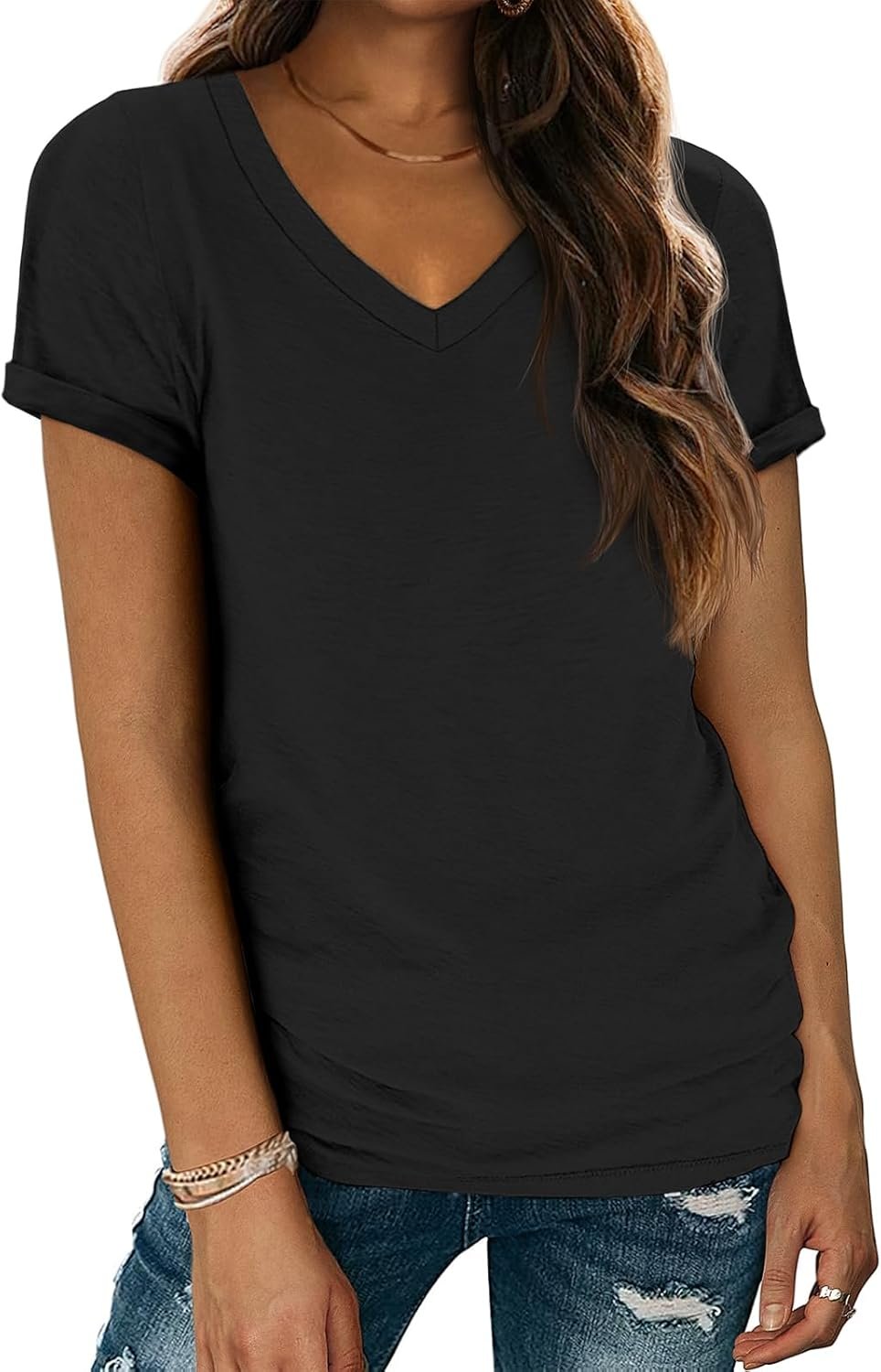ATHMILE T Shirts Short Sleeve V Neck Tees for Women Fashion Tops Trendy Lightweight Casual Summer Outfits Clothes 2026 Beach