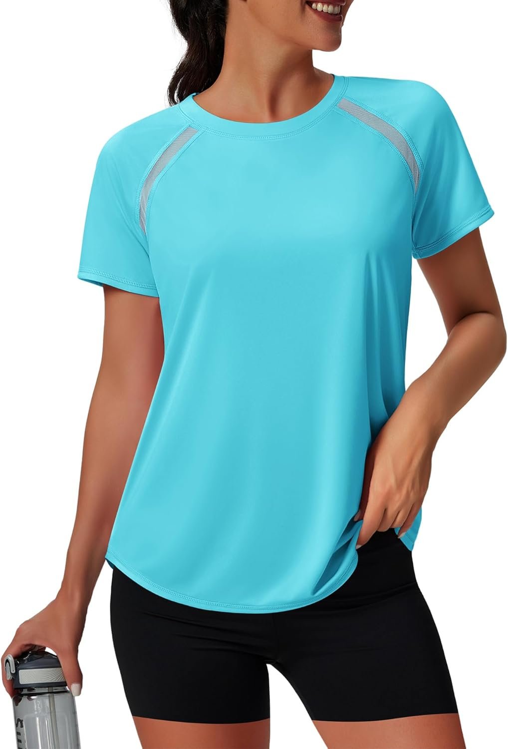 NIASHOT Womens Workout Tops Short Sleeve Yoga Pilates Outfits Athletic Gym Running UV Protection Shirts with Mesh