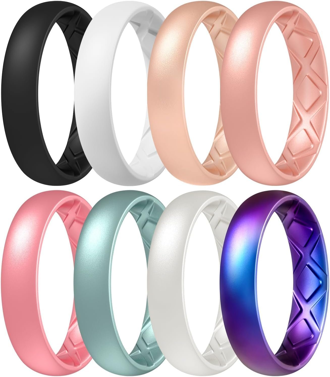 Egnaro Women’s Silicone Engagement Rings: 5.5mm Width 2mm Thickness Comfort Flexible Rubber Bands – Breathable X Groove For Gym Workout Travel Daily Wear