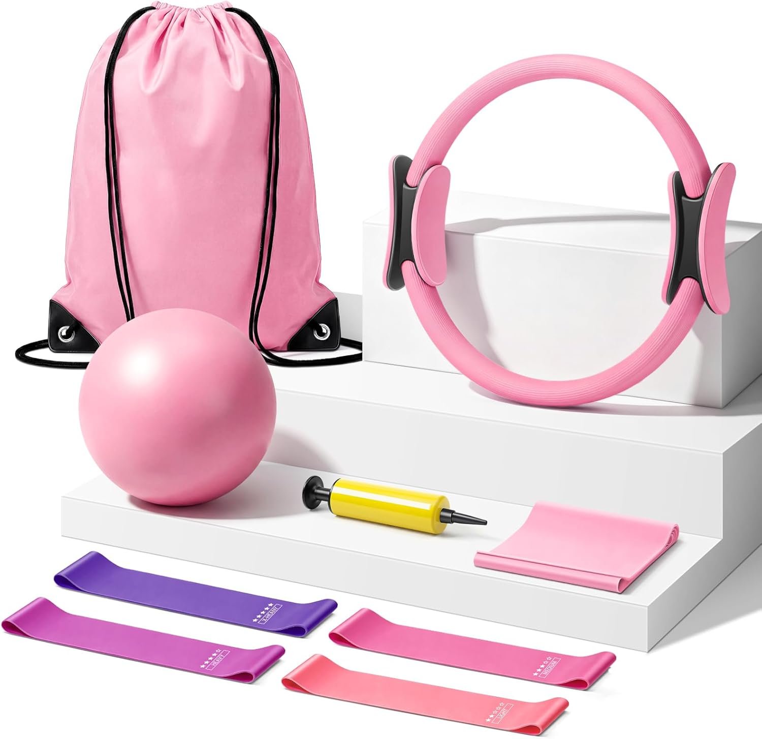 Pilates Kit for Home Workout: Pilates Equipment Ring and Ball Set for Women with Resistant Loops, Stretch Band & Storage Bag – Essentials Pilates Accessories Kit for Beginners Full Body Workouts