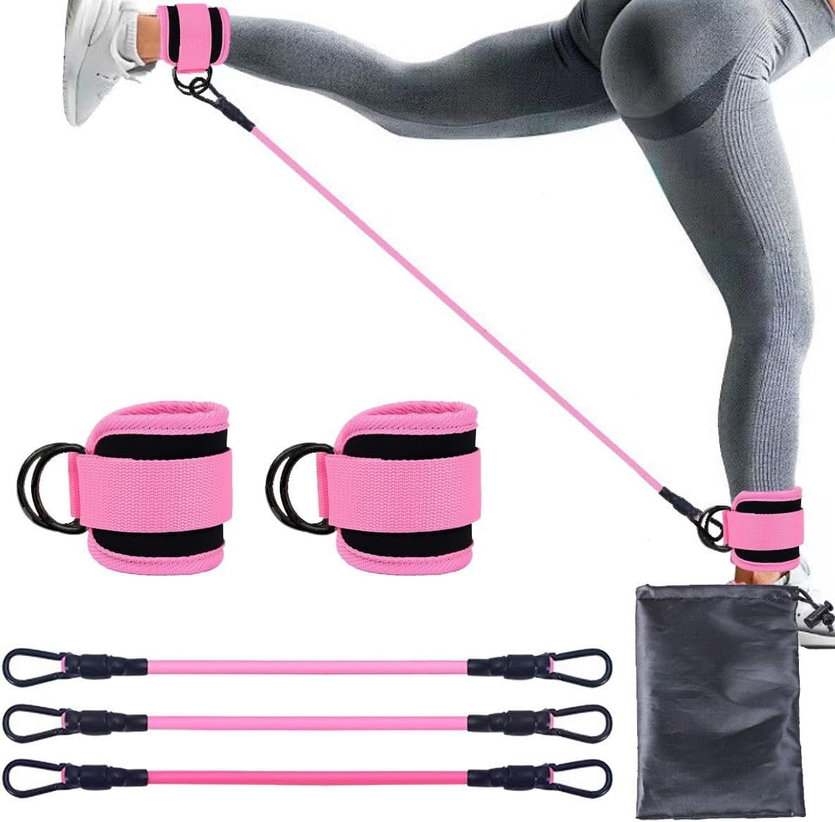 Ankle Resistance Bands with Cuffs Set, Ankle Bands for Working Out, Exercise Bands for Legs and Butt, Workout Equipment for Fitness Training, Ankle Straps for Women