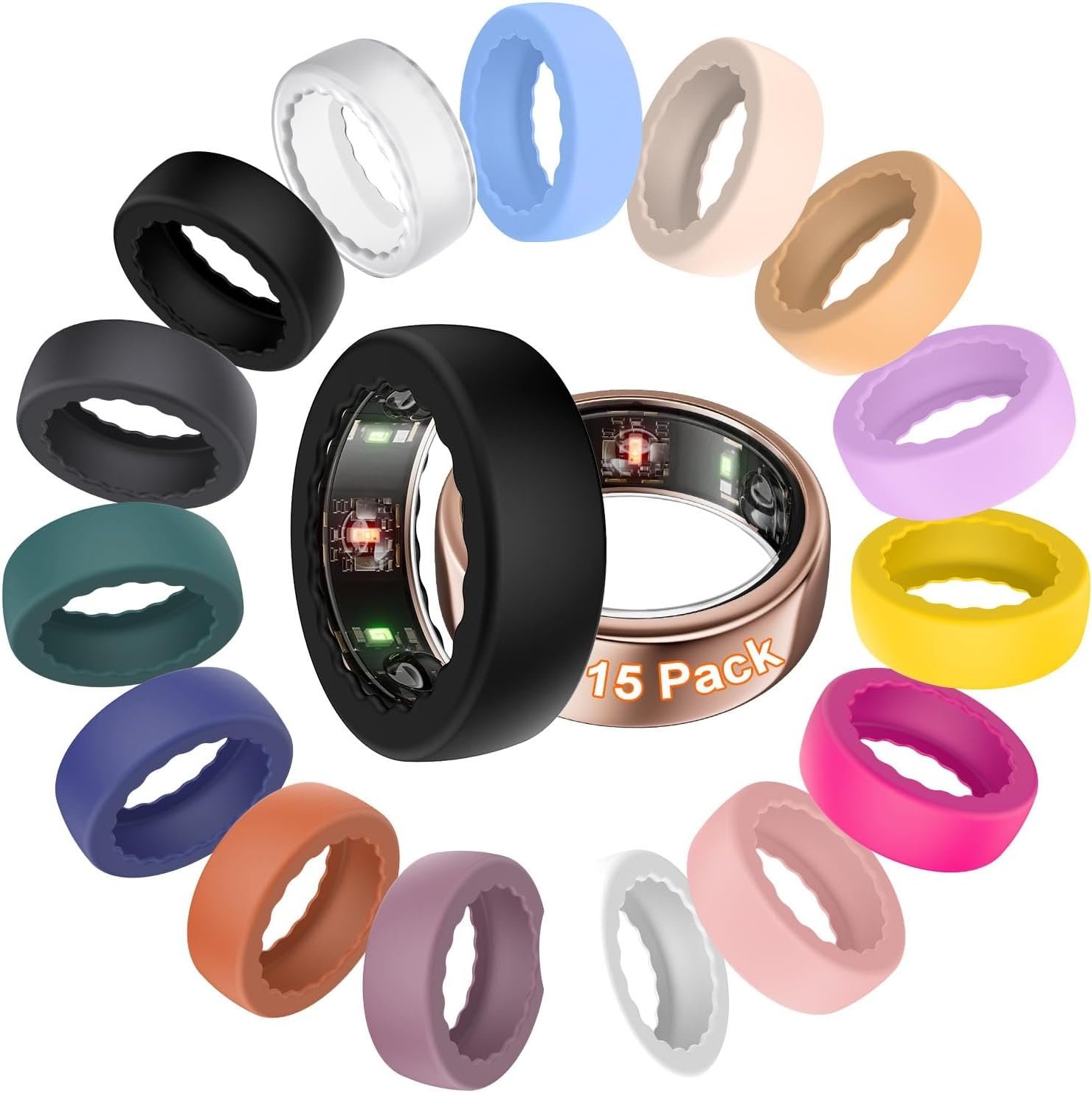 BO&DQQ 15 Pack Ultra-Thin Ring Cover Compatible with Oura Ring Gen 4/4 Ceramic,Gen 3 Horizon/Heritage, Anti-Scratch Elastic Silicone Smart Ring Protector Case for Men Women Working Out Gym