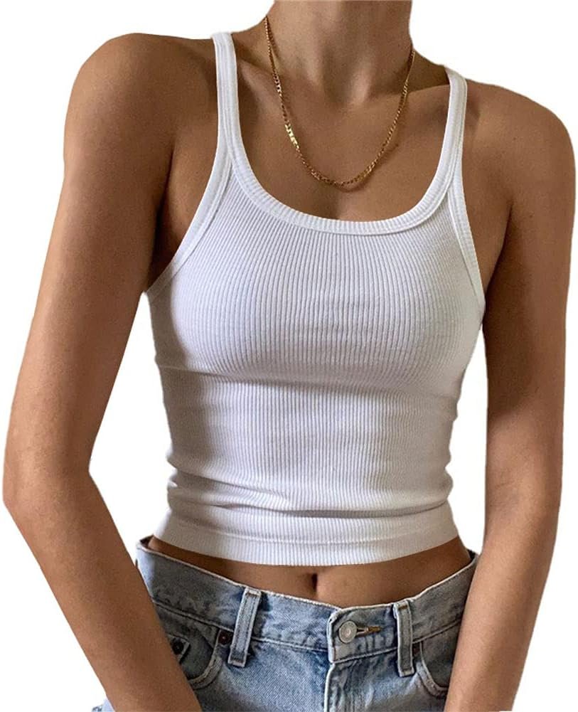 Artfish Women’s Sleeveless Tank Top Form Fitting Scoop Neck Ribbed Knit Basic Cami Shirts