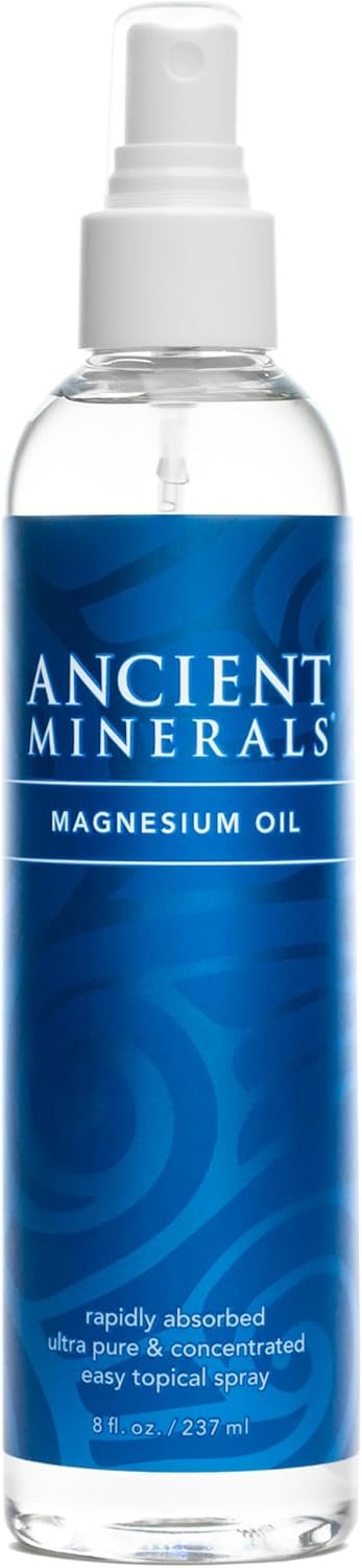 Ancient Minerals Magnesium Oil Spray Bottle of Pure Genuine Zechstein Magnesium Chloride – Topical for Skin Application (8oz)