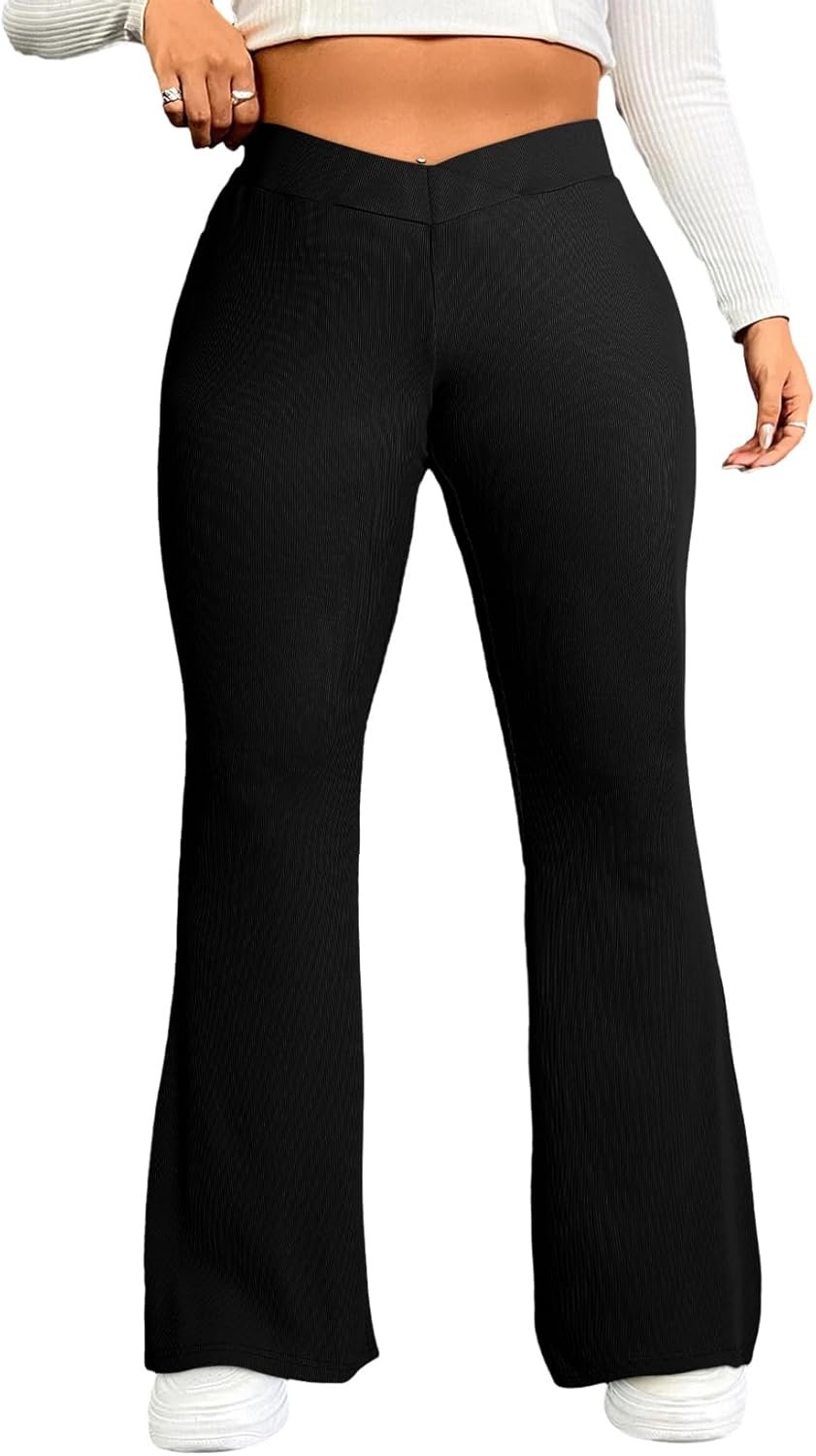 Eytino Plus Size Leggings for Women Elastic High Waisted Crossover Flare Pants Lounge Trousers(1X-5X)
