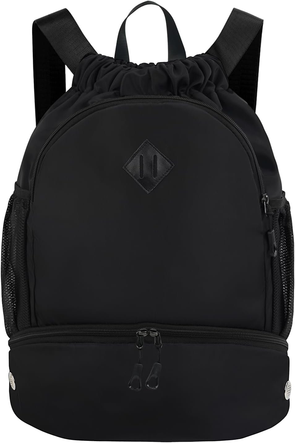 RHDZO Drawstring Backpack Gym Backpack with Shoe Compartment for Men Women String Sports Bag with Wet Pocket Cinch Swim Beach Bag, Large Black