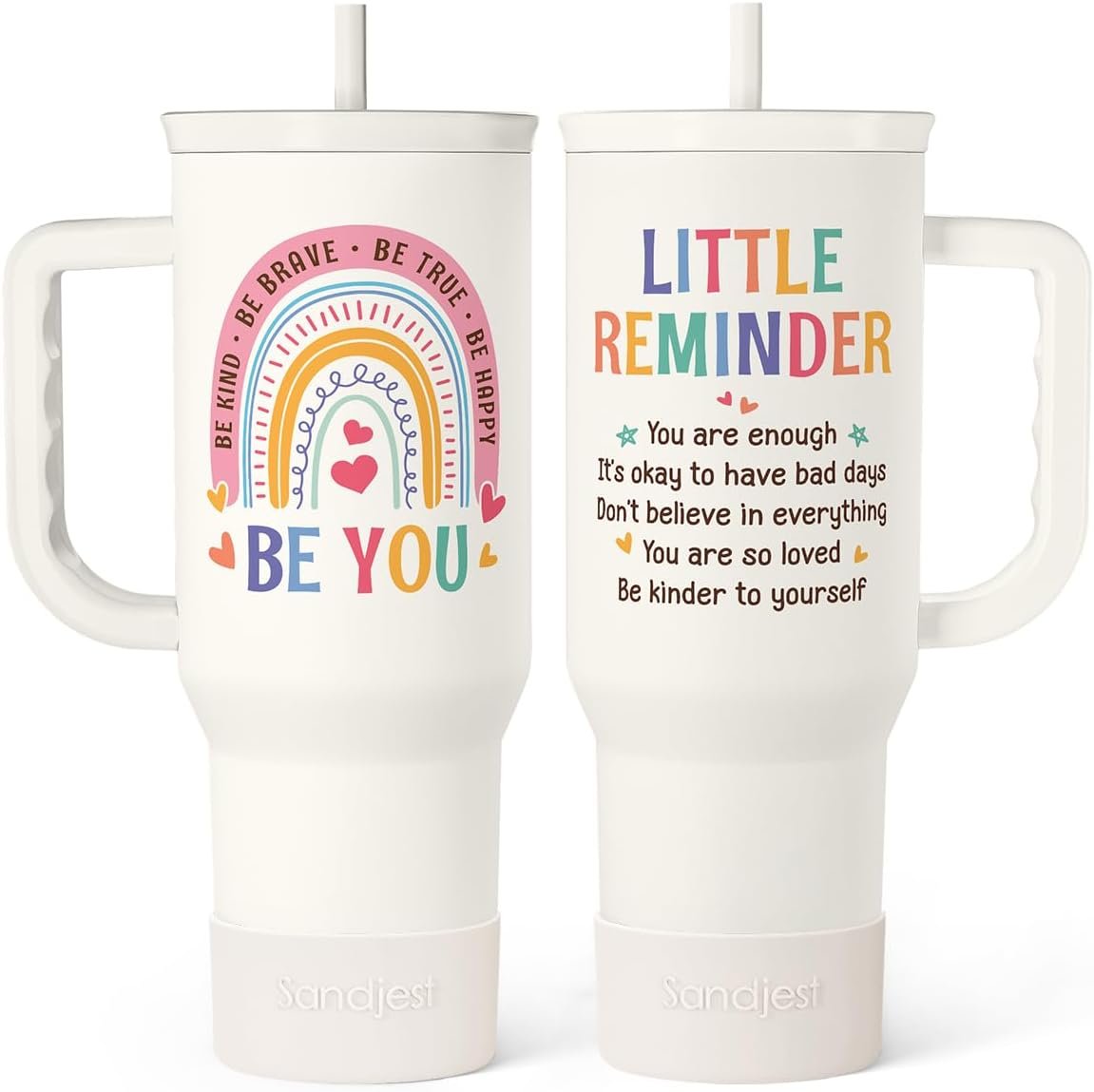 Inspirational Tumbler with Handle 40oz, Positive Reminder Coffee Cups Stainless Steel Travel Mug, Daily Inspiration Motivational Gifts for Women Girls Friends Coworker, Gift for Birthday Christmas