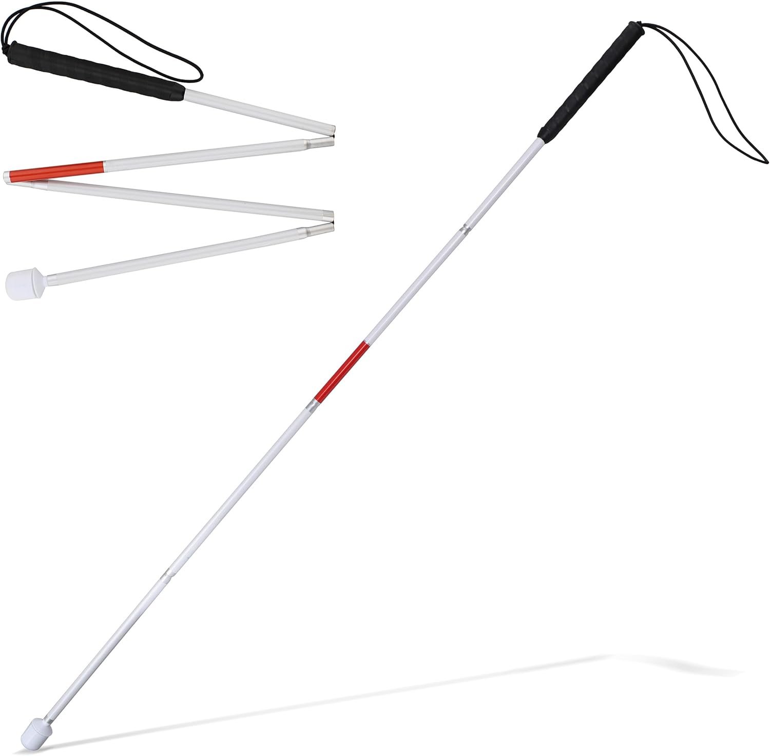 Mondo Medical Blind Cane Mobility Stick – Reflective Red and White Cane with Marshmallow Ball Tip, Seeing and Sight Impaired Foldable Blind Walking Stick for Visually Impaired Men and Women