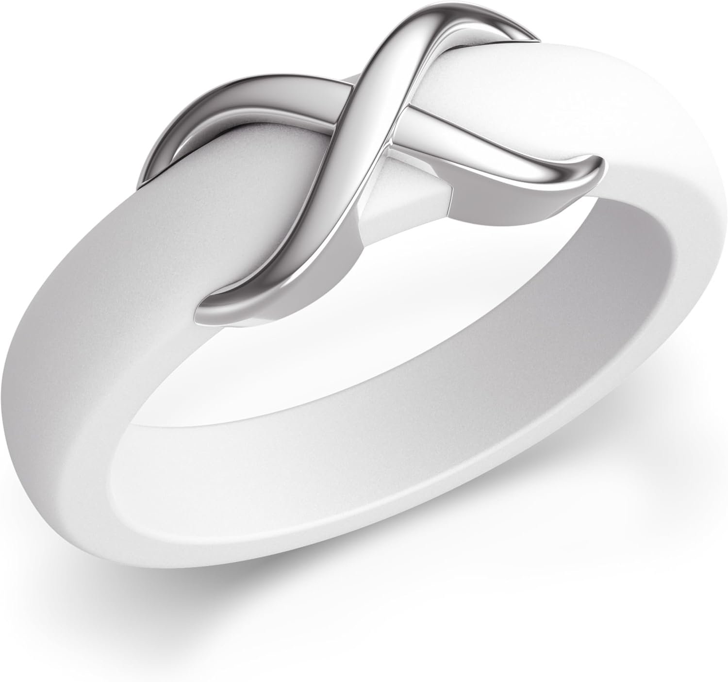 ThunderFit Silicone Rings Wedding Bands for Women with Infinity Accent, 6.7mm Wide, 3.4mm Thick, Women’s Rubber Engagement Bands, Variety Multipack 1-3