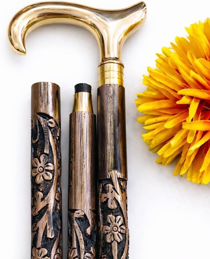 Handcrafted Brass Handle Walking Cane – 36″ Antique Style Wooden Walking Stick – Elegant Derby Grip Mobility Cane for Men Women & Elderly – Unique Gift Idea