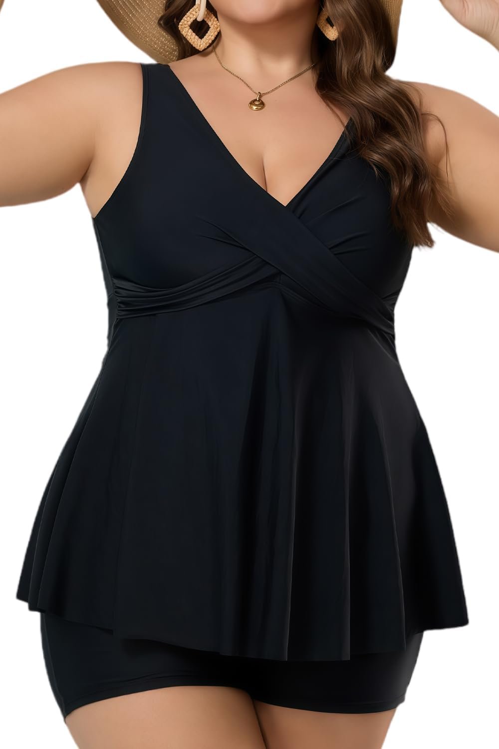COCOPEAR Plus Size Swimsuit for Women Crossover Swim Dress 2 Piece Swimsuit for Women Tankini Bathing Suits