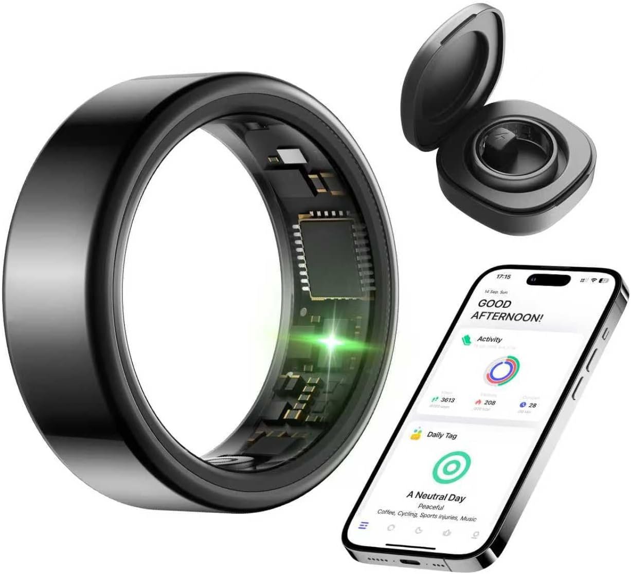KIRAMA Smart Health Ring for Women Men Fitness Tracker with Heart Rate, Support Sleep Monitoring and Exercise Recording, IP68 Waterproof for iOS and Android, No APP Fee，Ultra-Thin Design (Black, 10)