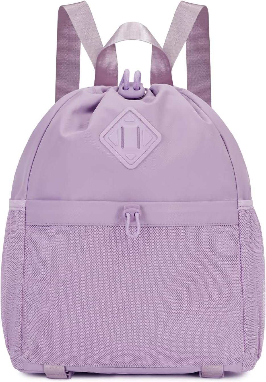 WANDF Drawstring Backpack for Women, Lightweight Gym Bag with Yoga Mat Strap, Water-Resistant String Backpack with Mesh Pocket (Purple, Patent Pending)
