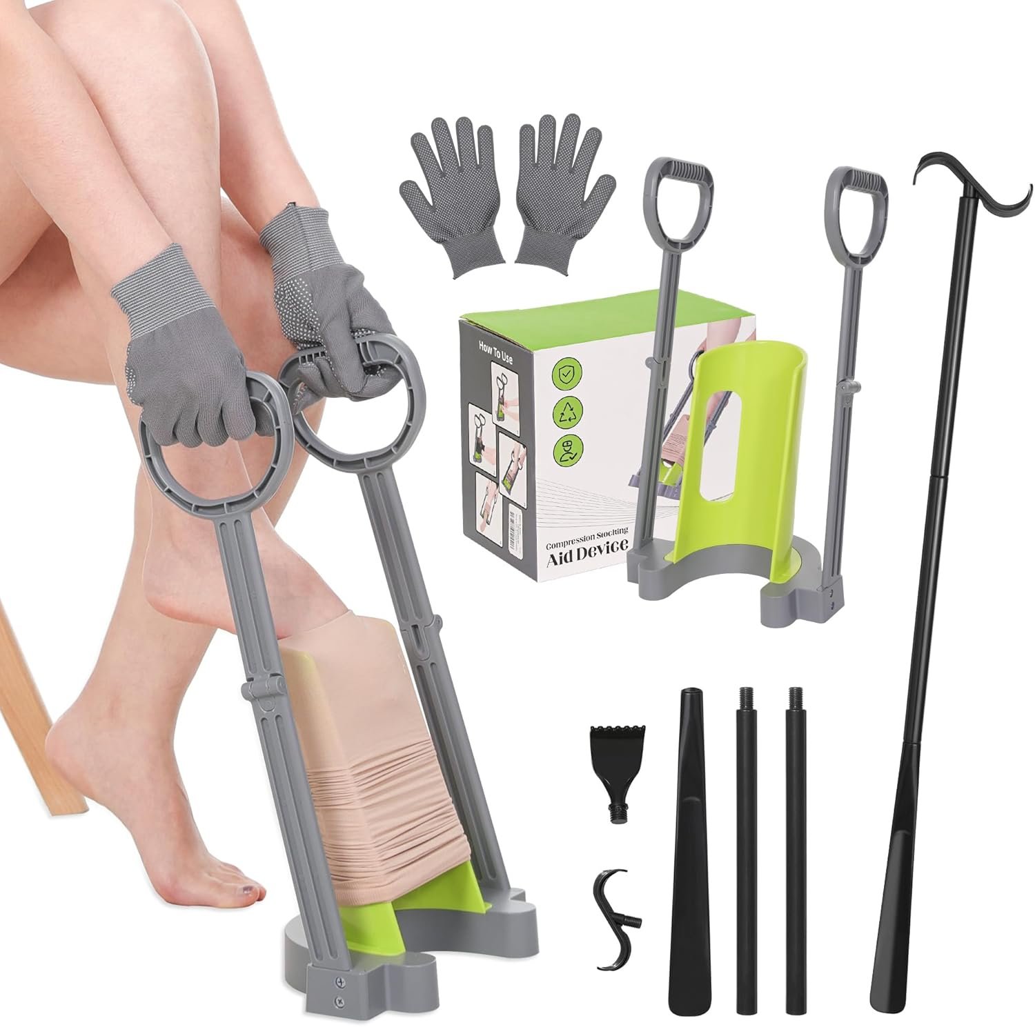 Compression Sock Aid Device – Sock Aids for Compression Stocking – Helper Device for Putting on Hosiery -with Replaceable Dressing Stick