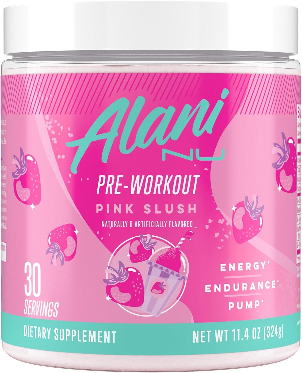 Alani Nu Pre Workout Powder Pink Slush, Amino Energy Boost, Endurance Supplement, Sugar Free, 200mg Caffeine, L-Theanine, Beta-Alanine, L-Citrulline, 30 Servings