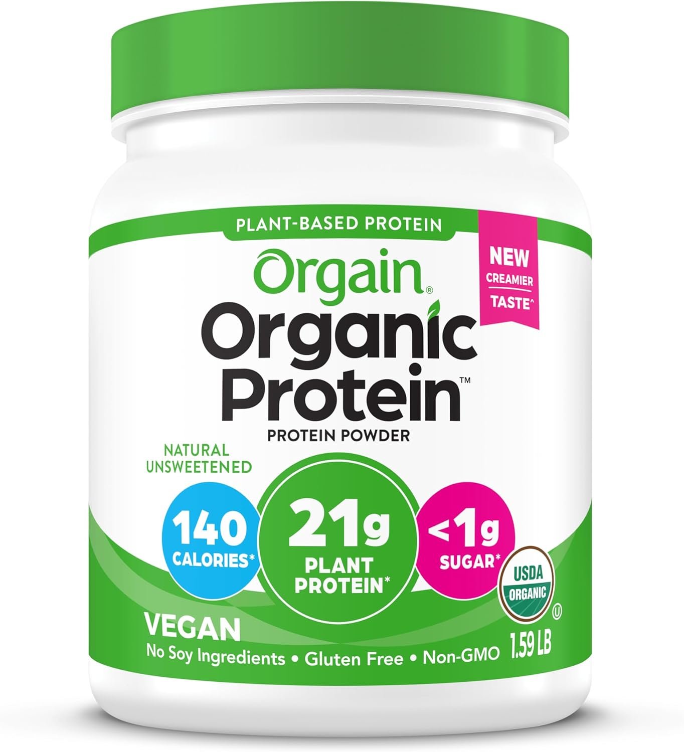 Orgain Organic Unflavored Vegan Protein Powder, Natural Unsweetened – 21g of Plant Based Protein, Non Dairy, Gluten Free, No Sugar Added, Soy Free, Non-GMO, 1.59 lb (Packaging May Vary)
