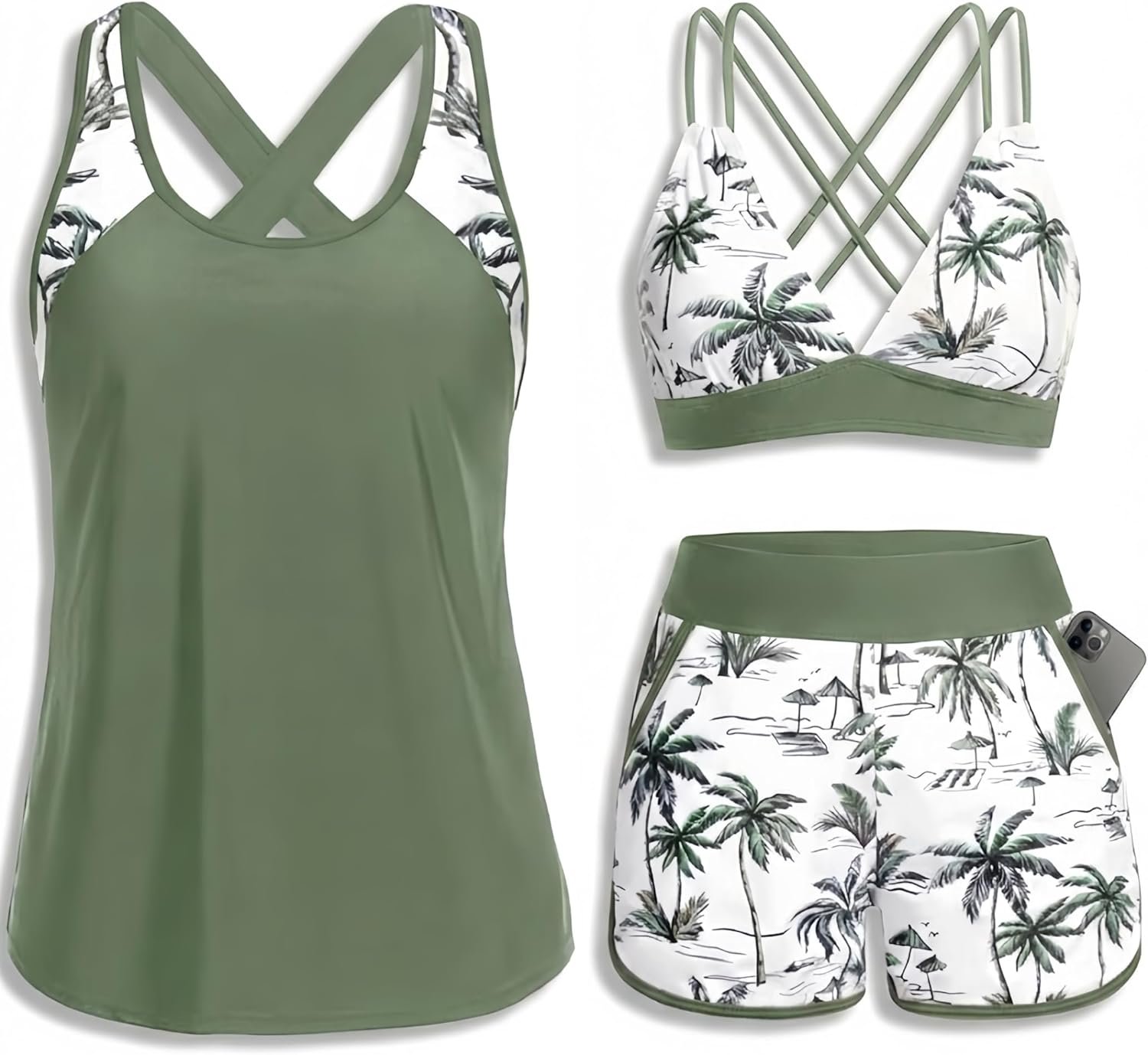 Daci Women 3 Piece Tankini Swimsuits – Tummy Control Tank Top with Bra Modest Bathing Suit with Pockets Boyshorts Bottom 2026