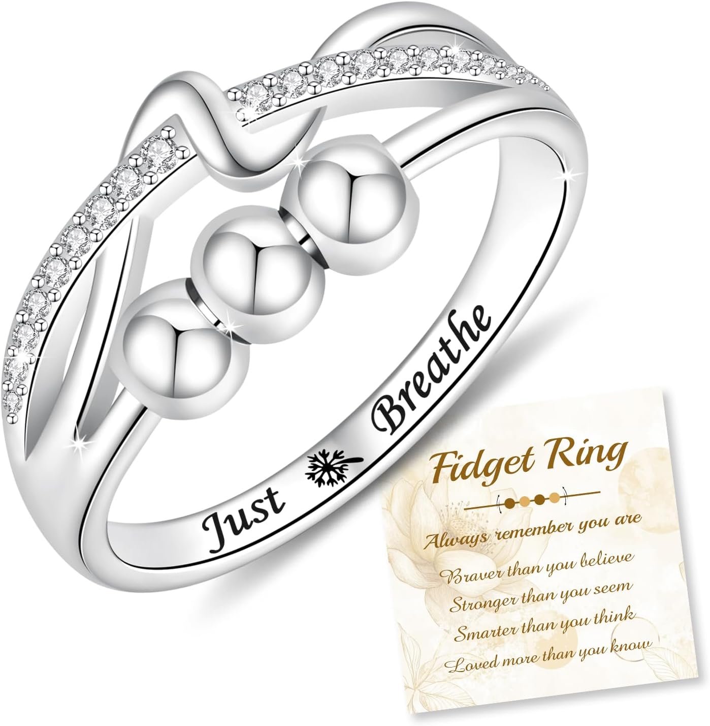 Anxiety Rings for Women: 925 Sterling Silver High and Low Wave Inspirational Rings Spinner Fidget Ring Anti-Anxiety Jewelry