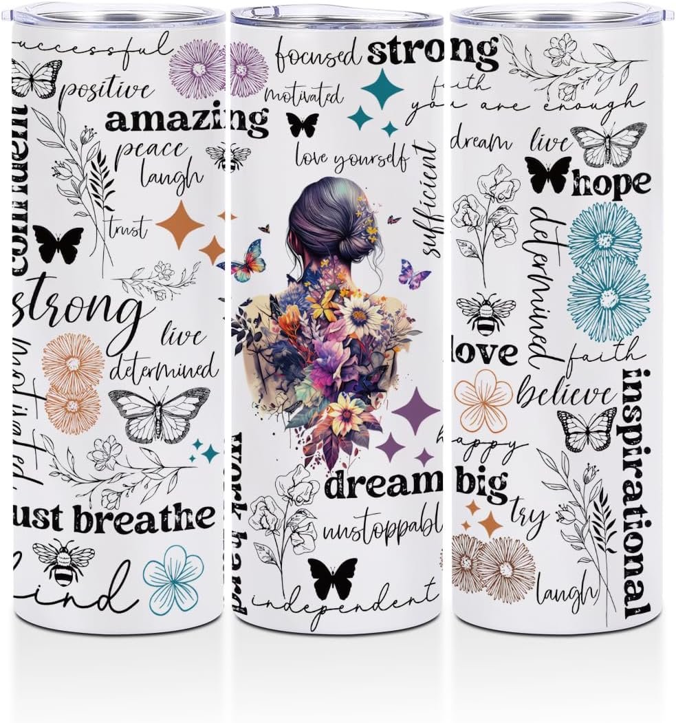 Positive Affirmations Stainless Steel Straight 20 Oz Tumbler, Motivational Water Bottle, Self Love Inspirational Gifts for Women Sister Friends Mom, Christmas Skinny Coffee Mug Insulated Cup