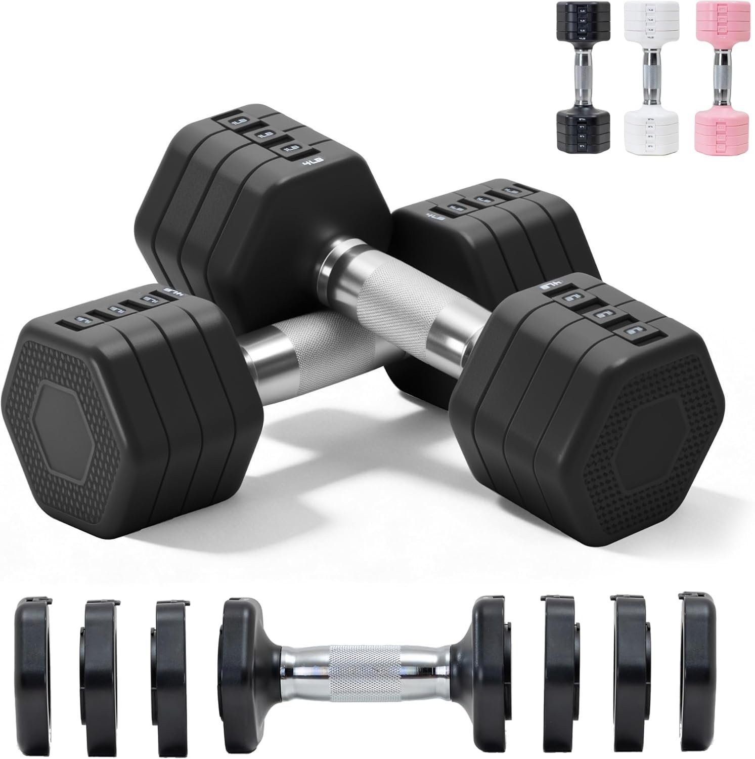 Adjustable Dumbbell Set of 2 Total 20 Lbs 4-in-1 Each 4lb 6lb 8lb 10lb 1s-Adjust Dual-Stable Free Weights for Women Men Home Gym Outdoor Workouts