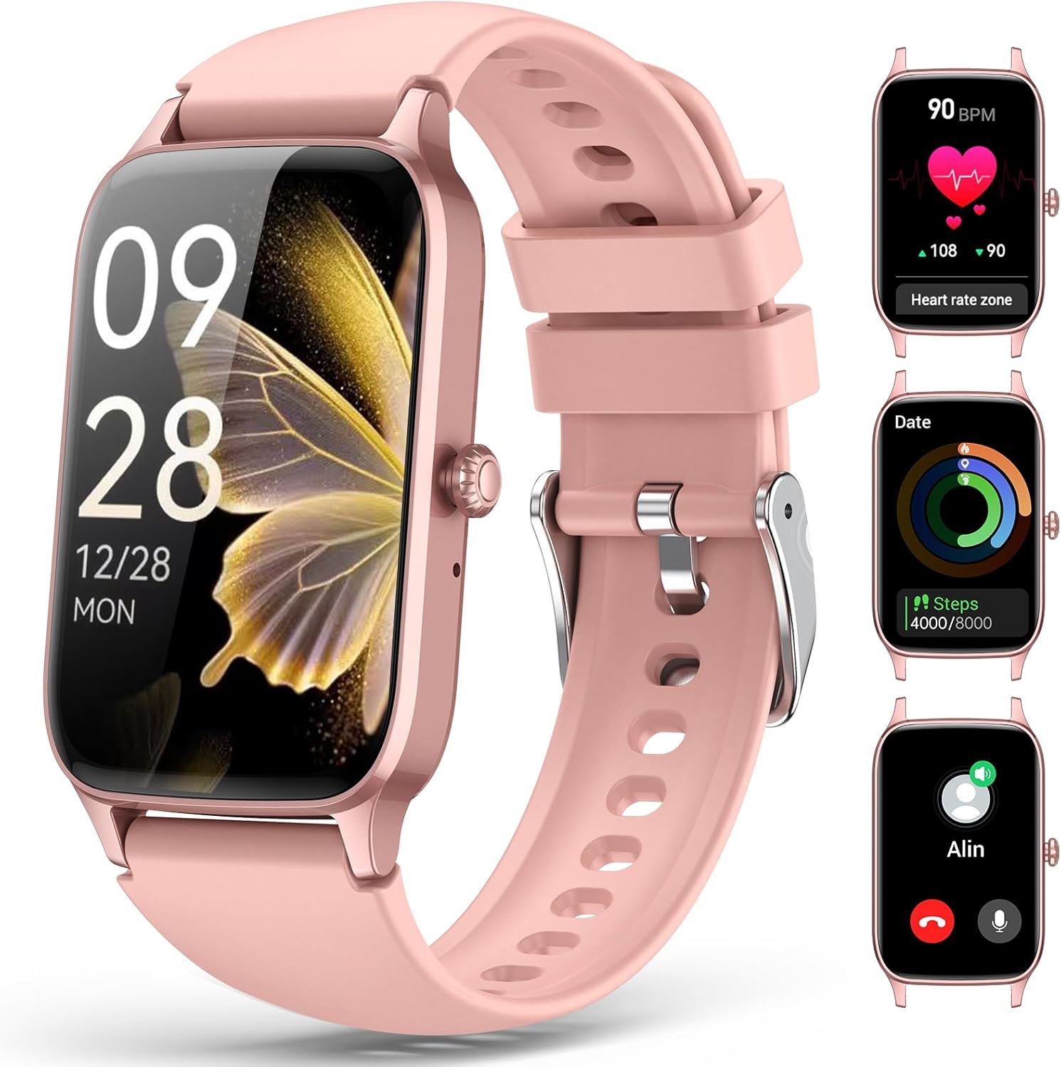 Fitness Tracker for Women Men, Activity Smart Watch Compatible with Android iPhone, Step Counter with 110+ Sports, Sleep Monitor, Calorie Counter, IP68 Waterproof (Pink, 1.57)