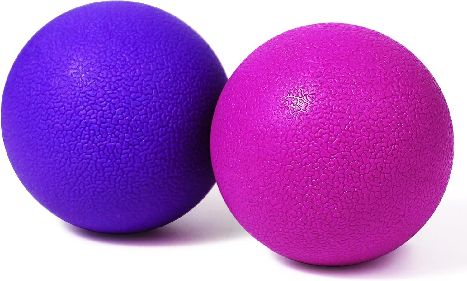 2-Pack Firm Lacrosse Massage Balls- for Deep Tissue, Trigger Point & Myofascial Release Therapy, Relieve Muscle Knots (Rose red&Purple)