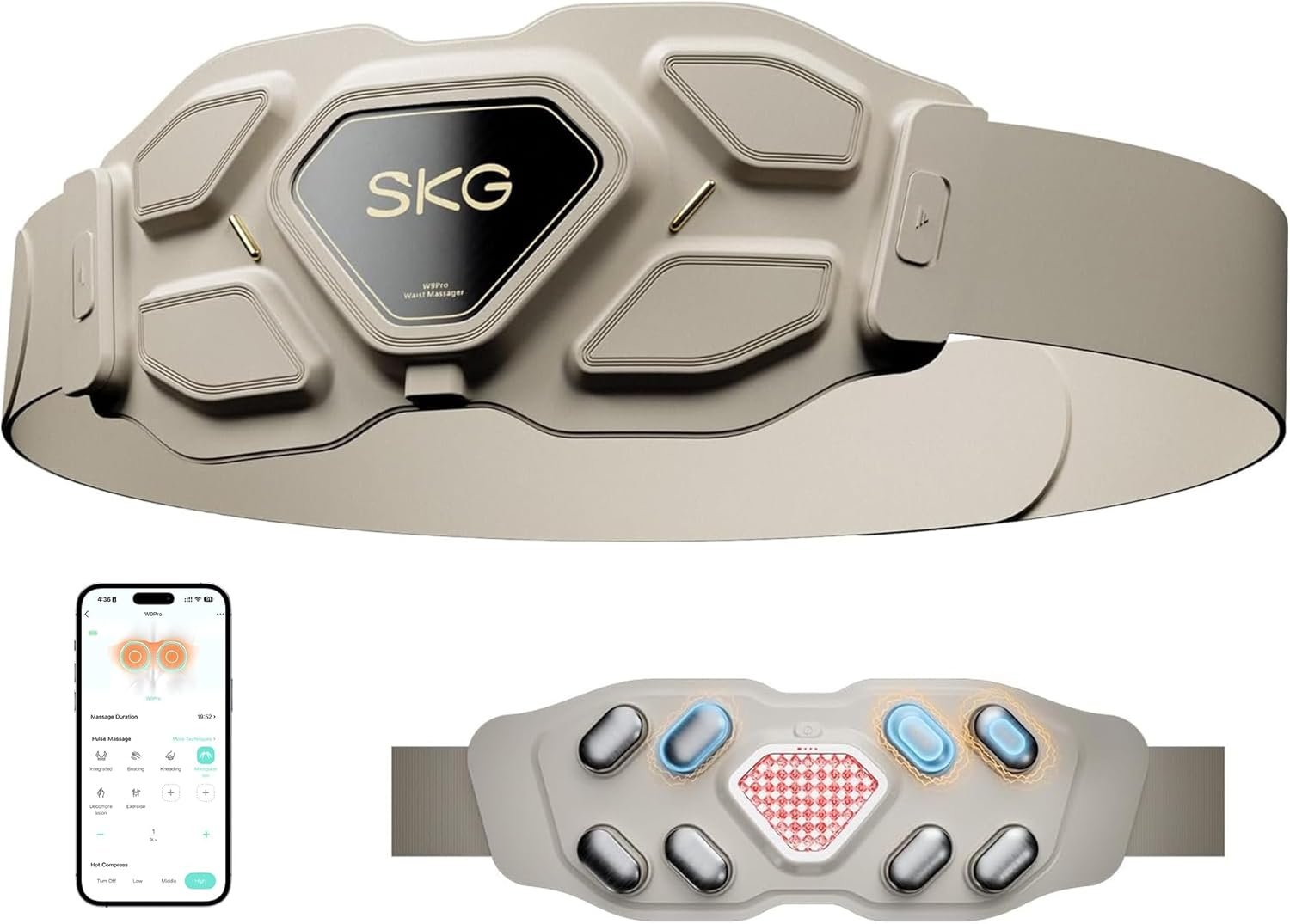 SKG Lower Back Massager for Stress Relief Deep Tissue Fathers Day Adjustable Cordless Heating Pad Infrared Vibrating Back Massager for Mom Grandpa Dad