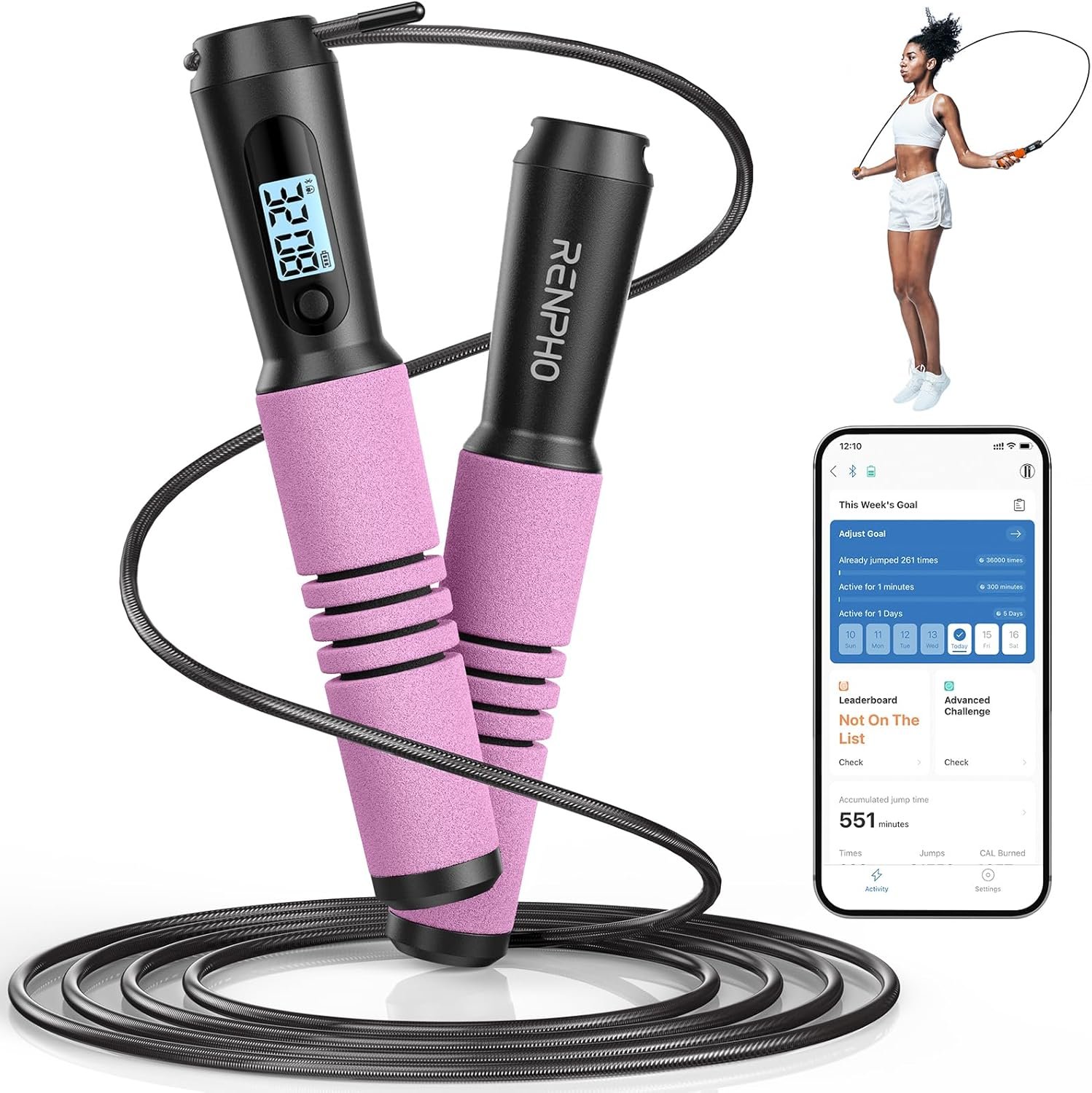 RENPHO Smart Jump Rope – APP Data Storage & Tracking & Analysis, Tangle-Free Jumping Rope for Men, Women, Skipping Rope with Counter, Adjustable workout Jump Ropes for Crossfit, Gym, MMA