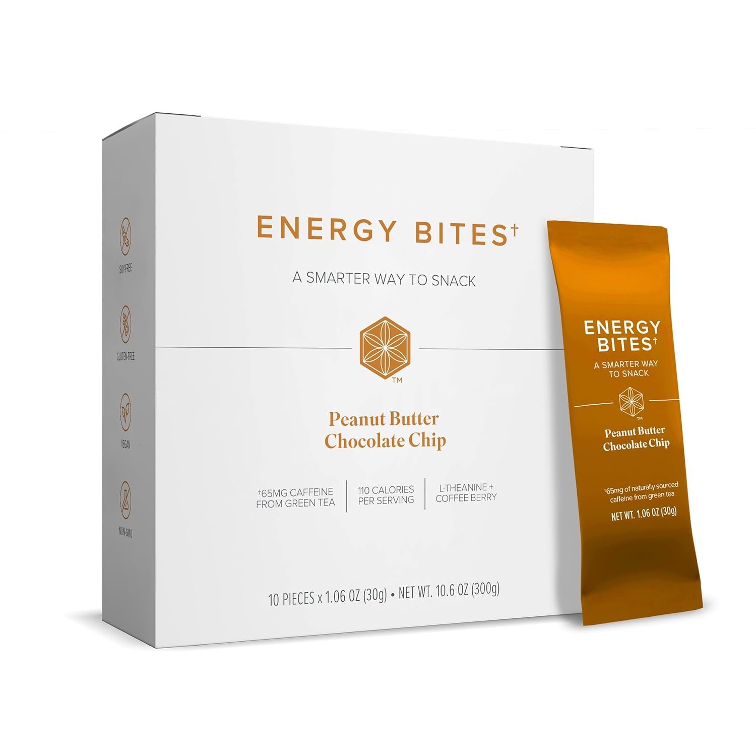 Isagenix Energy Bites – Healthy High-Protein Bars for Energy Support – Gluten-Free & Soy Free – Non-GMO & Vegan – Includes 65 mg of Green Tea Caffeine – Peanut Butter Chocolate Chip, 10 Count