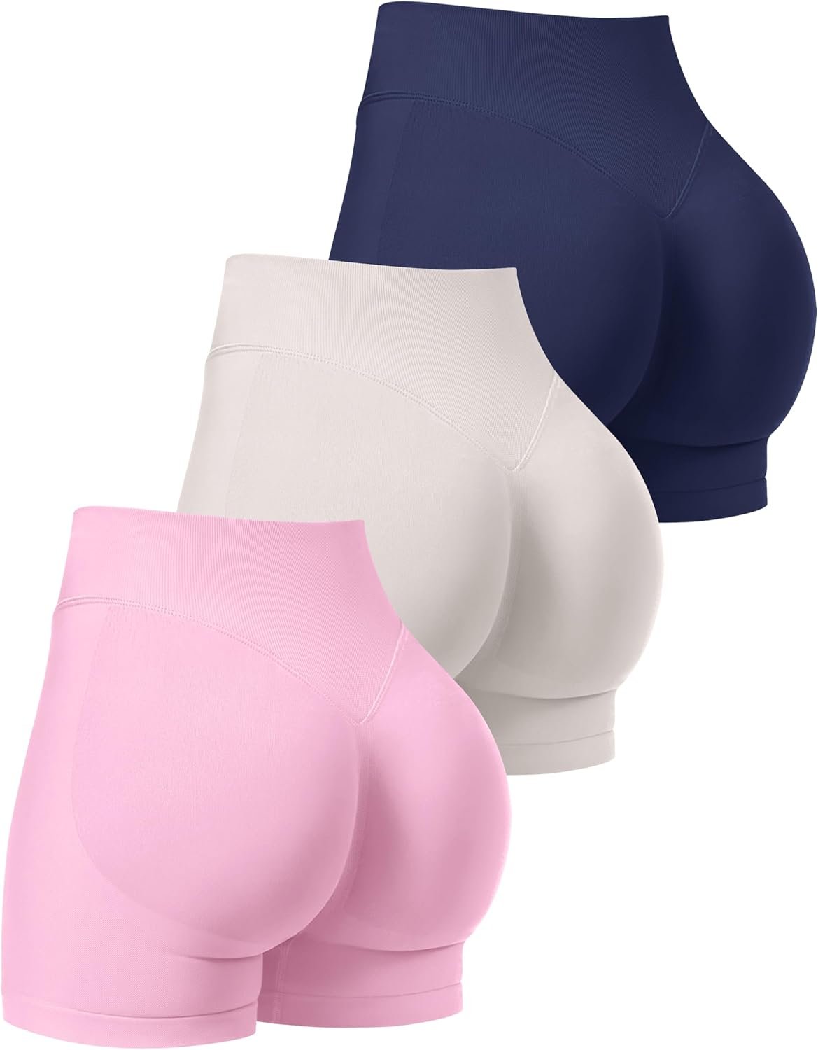 OLCHEE Womens Workout Shorts Seamless Scrunch Butt Lifting 3 Pack Yoga Gym Athletic High Waisted Tummy Control Booty 4.1″