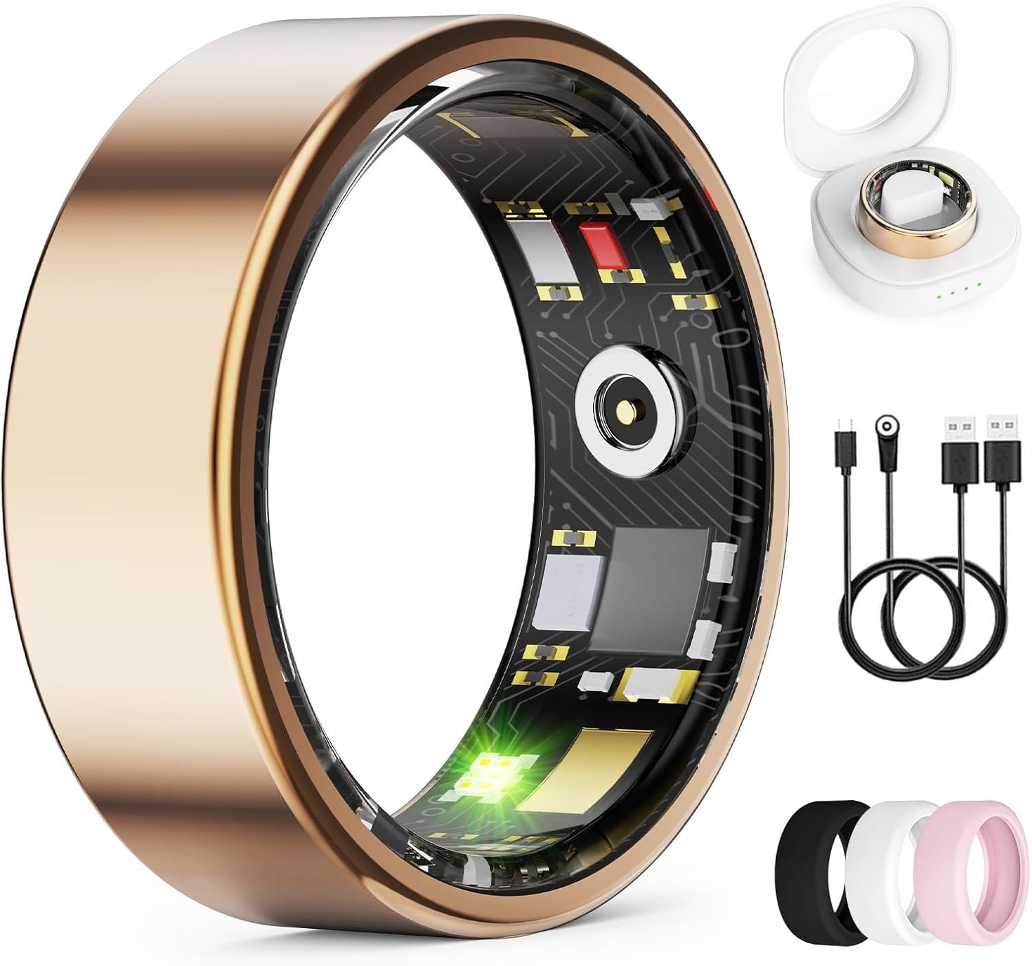 Smart Ring for Women & Men, Health Tracker Ring with Heart Rate, Blood Oxygen,Blood Pressure, IP68 Waterproof Fitness Ring, Sleep Tracker for iPhone and Android, No APP Fee (Rose Gold, 6#)