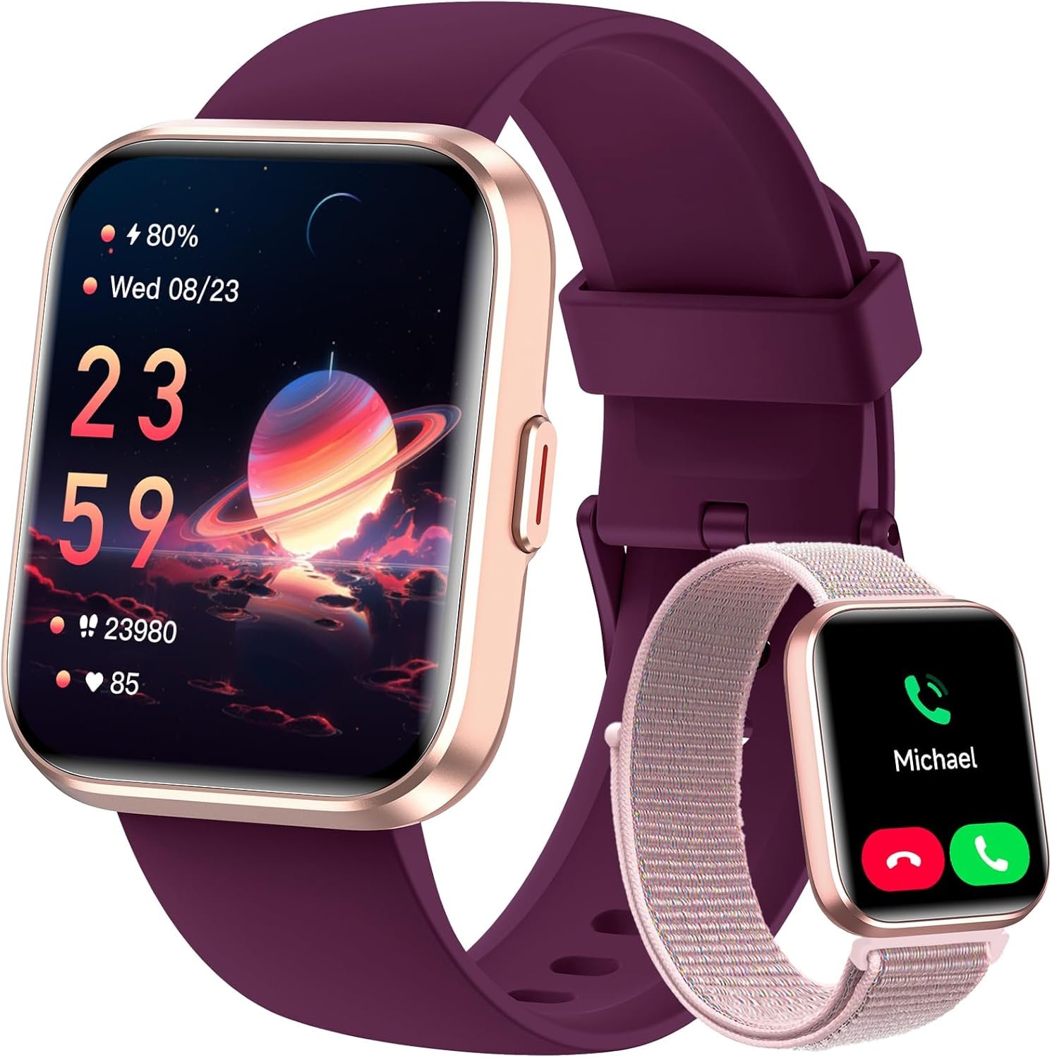 Gydom Smart Watches for Women for Android & iPhone, Alexa Built-in, 1.8″ Touch Screen Smartwatch with Heart Rate/SpO2/Sleep/Stress Monitor, IP68 Waterproof Fitness Tracker, 101+ Sports Modes, 2 Bands