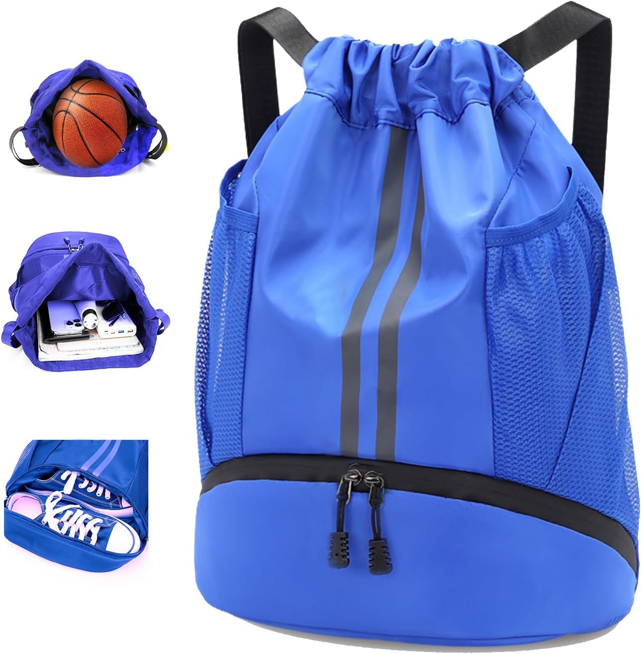 Drawstring Backpack with Shoe Compartment,Water Resistant Sports Gym Bag,String Bag for Men Women,Soccer,Basketball