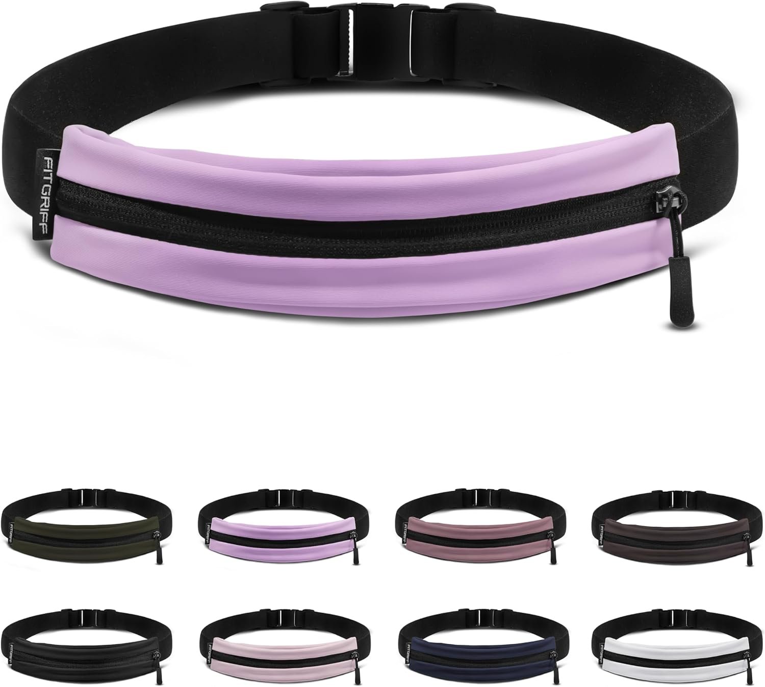 Fitgriff® Running Belt V2 for Men & Women – Slim Fanny Pack, Phone Holder for Jogging, (Fits All Cell Phones) – Money Belt, Runners Waist Pouch (Purple, One Size (Waist 24.4 – 43.3 inches))