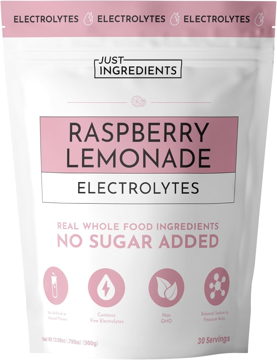 Raspberry Lemonade Electrolytes – 30‑Serving Hydration Drink Mix with Coconut Water, Essential Minerals & Real Flavors – Sweetened with Monk Fruit & Stevia – No Artificial Ingredients