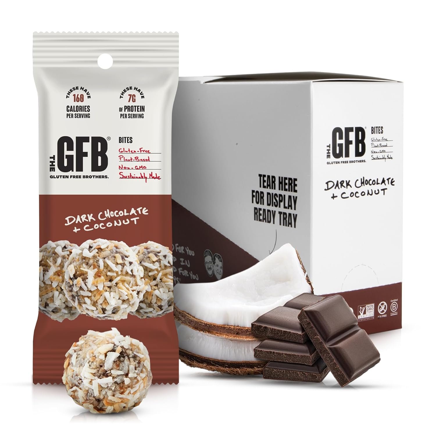 The GFB Dark Chocolate Coconut Protein Bites – Gluten Free, Plant Based, Non GMO, Sustainably Made – Ridiculously Tasty, Healthy, Vegan, Protein Energy Balls, 1.2 oz (10 count)
