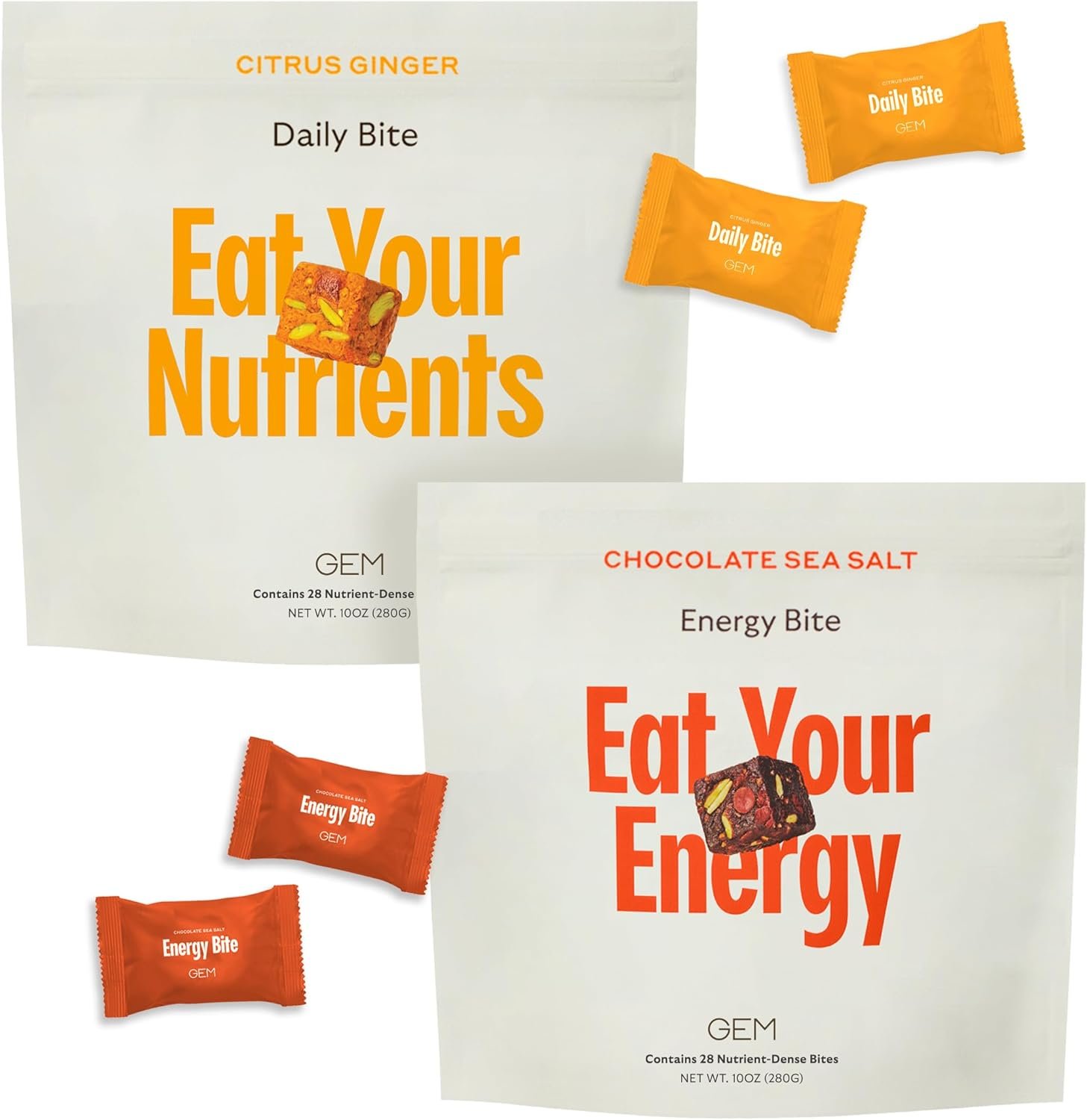 GEM GLP-1 Booster Bundle – Real Food Bites for Appetite & Metabolism Support – 28 Servings of GEM’s Daily Bites and Caffeinated Energy Aid Bites – Whole Food Nutrients, Vegan, Gluten-Free