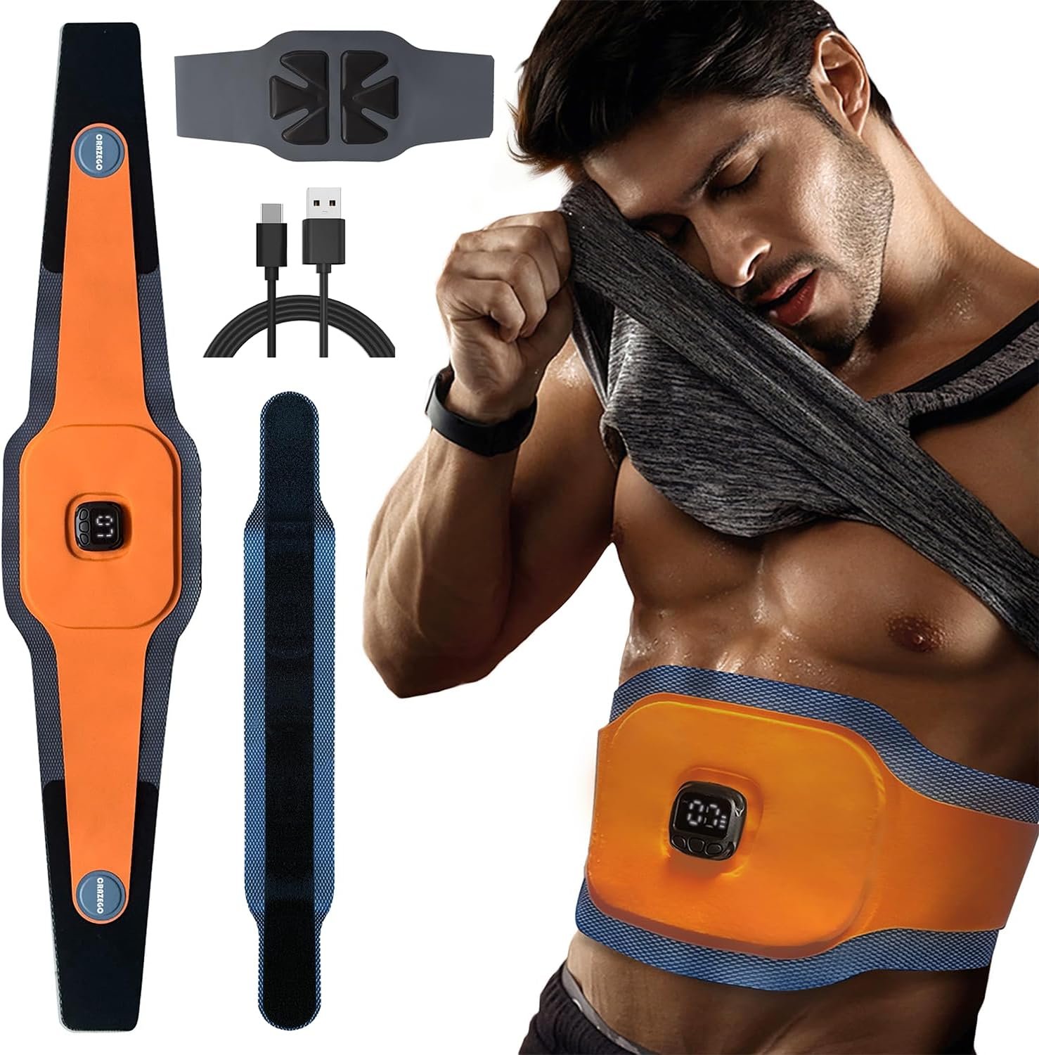 FDA Cleared – EMS Belt Ab Stimulator – Adjustable Toning Belt with 10 Modes & 6 Pads, 3-Layer Sweat-Enhancing Design for Men & Women, Core Strengthener, Muscle Recovery, Ab Trainer