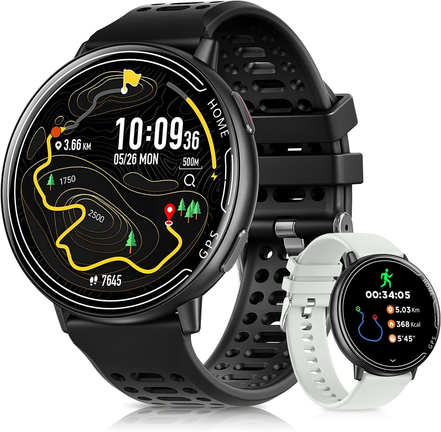 GPS Smart Watches for Men, 1.39″ AMOLED Screen Smartwatch, Bluetooth Call/100+ Sport Modes/GPS/Compass/Heart Rrate/Blood Pressure, Fitness-Tracker, Smartwatch for Android iPhone(Gray& Black)