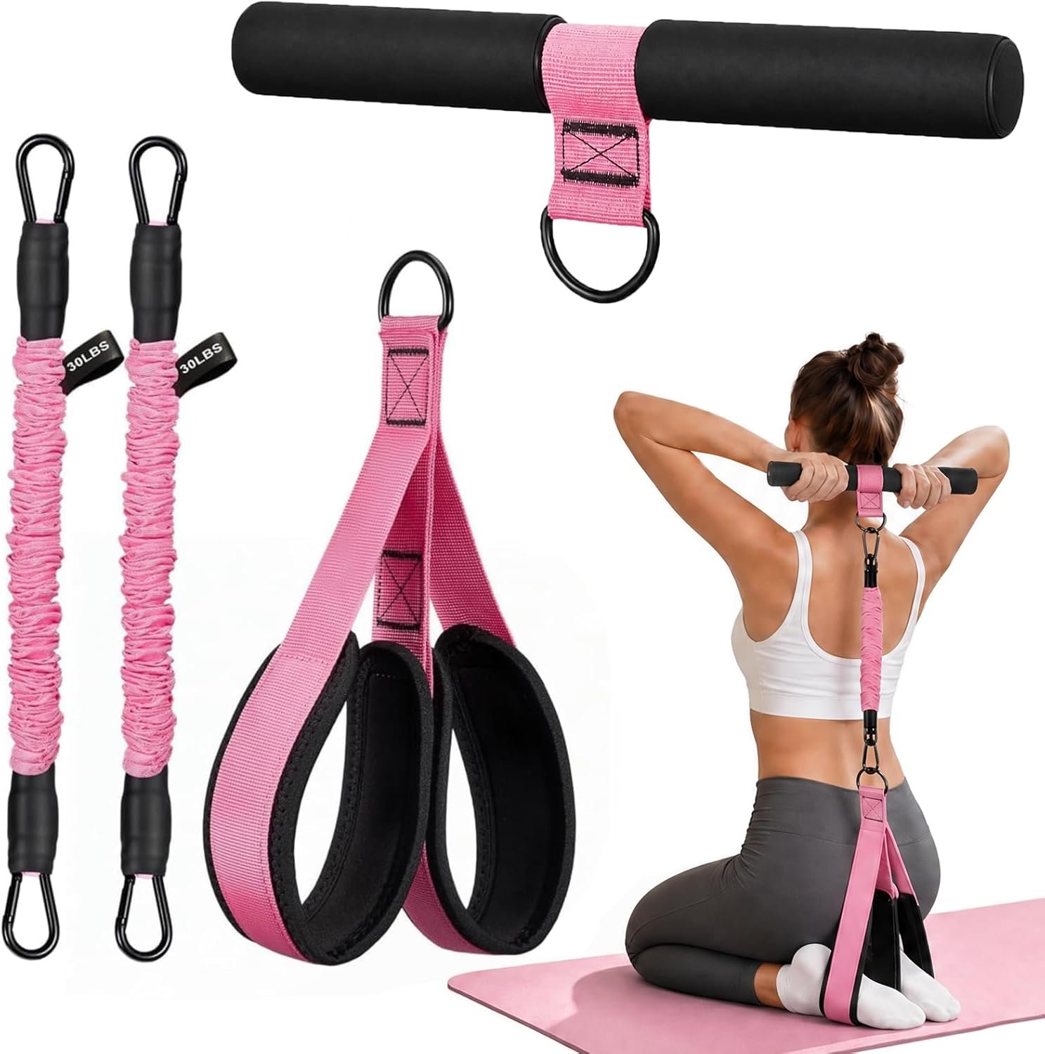 Upgraded Pedal Resistance Band with Handle, 2 Tubes Adjustable 60LBs Multifunction Exercise Bands for Core/ABS, Waist, Arm, Leg Workout & Home Gym, Portable Sit Up Exercise Equipment for Women & Men