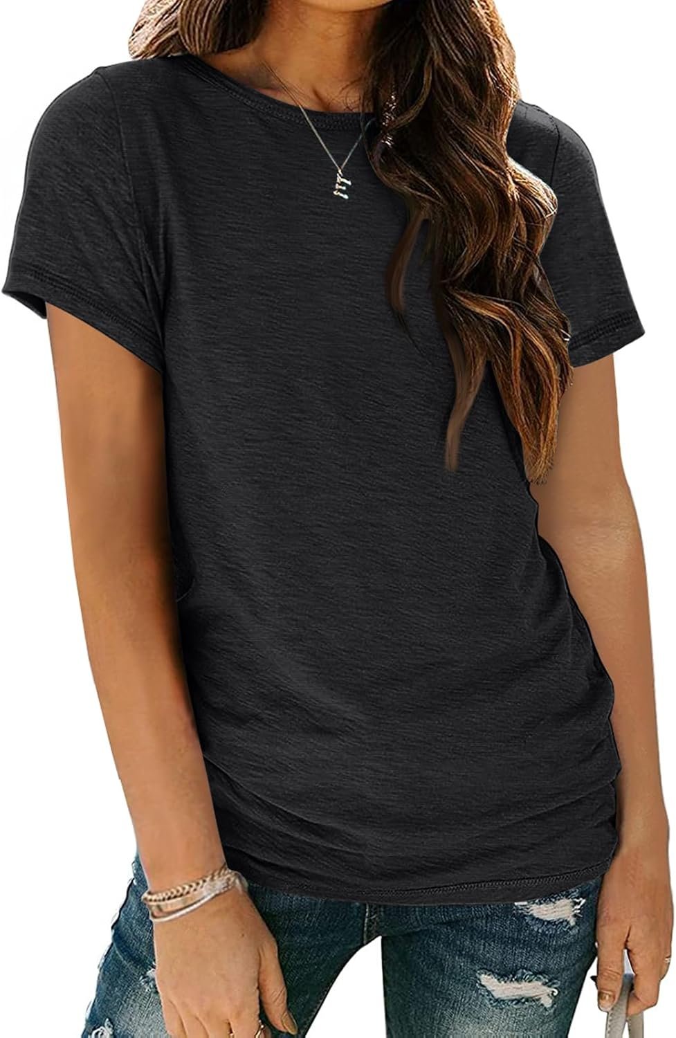 AUTOMET Women’s Casual Shirt Soft Short Sleeve Round Neck Spring Summer Tops