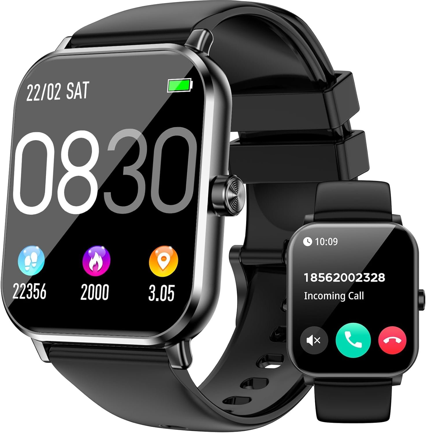 Jacoosa Smart Watch, 1.83″ HD Touchsreen, BluetoothCalling, IP68 Waterproof, 130+ Sports Modes, Health,Fitness & Sleep Tracker, Timer, Pedometer, Fitness Watchfor Android/iOS, Black