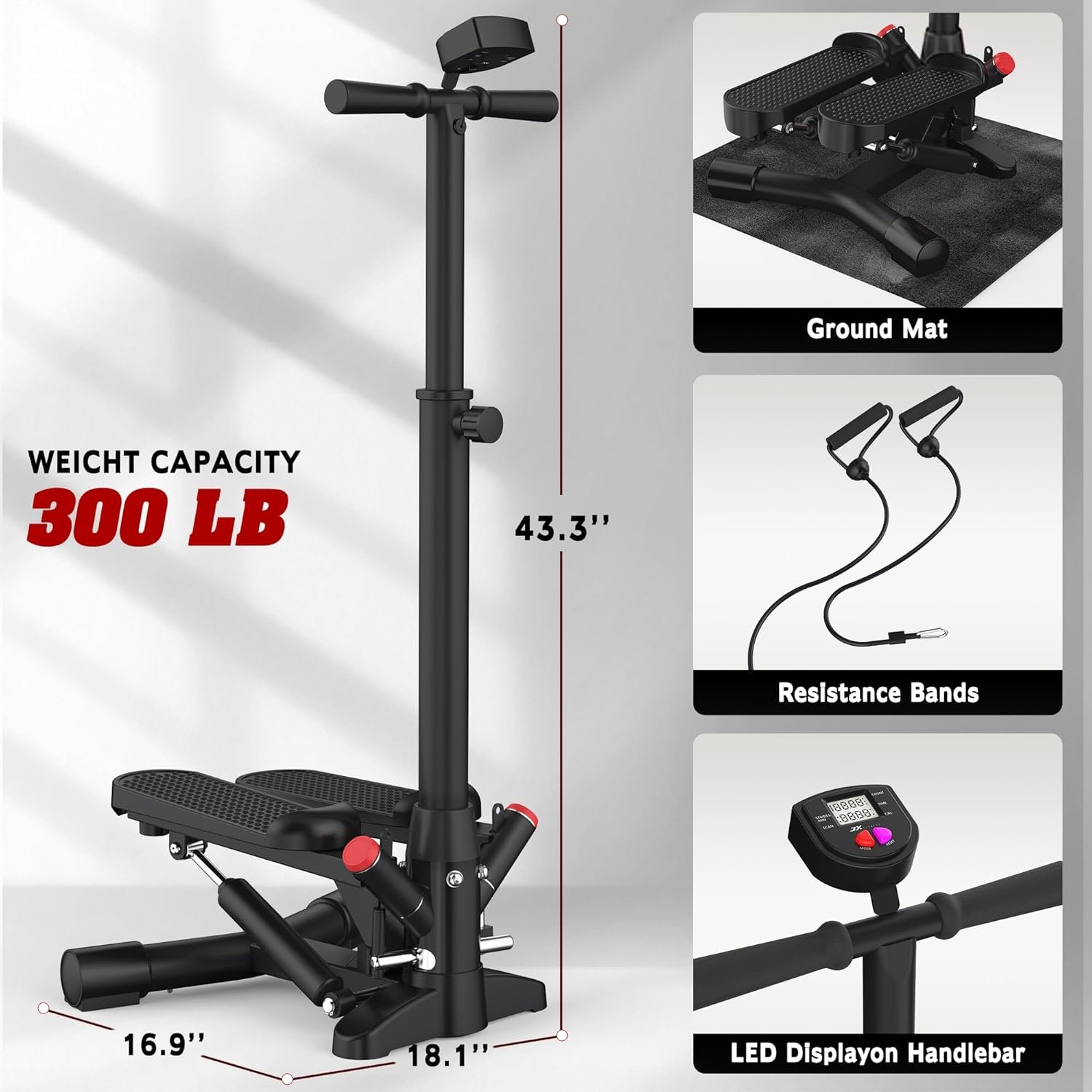 Steppers for Exercise at Home,Mini Stair Stepper with Handlebar and Resistance Bands,Stair Step Workout Machine,Total Body Cardio Equipment, Optional Twist Motion,Non-Slip Pedals – 330 LB Max Weight