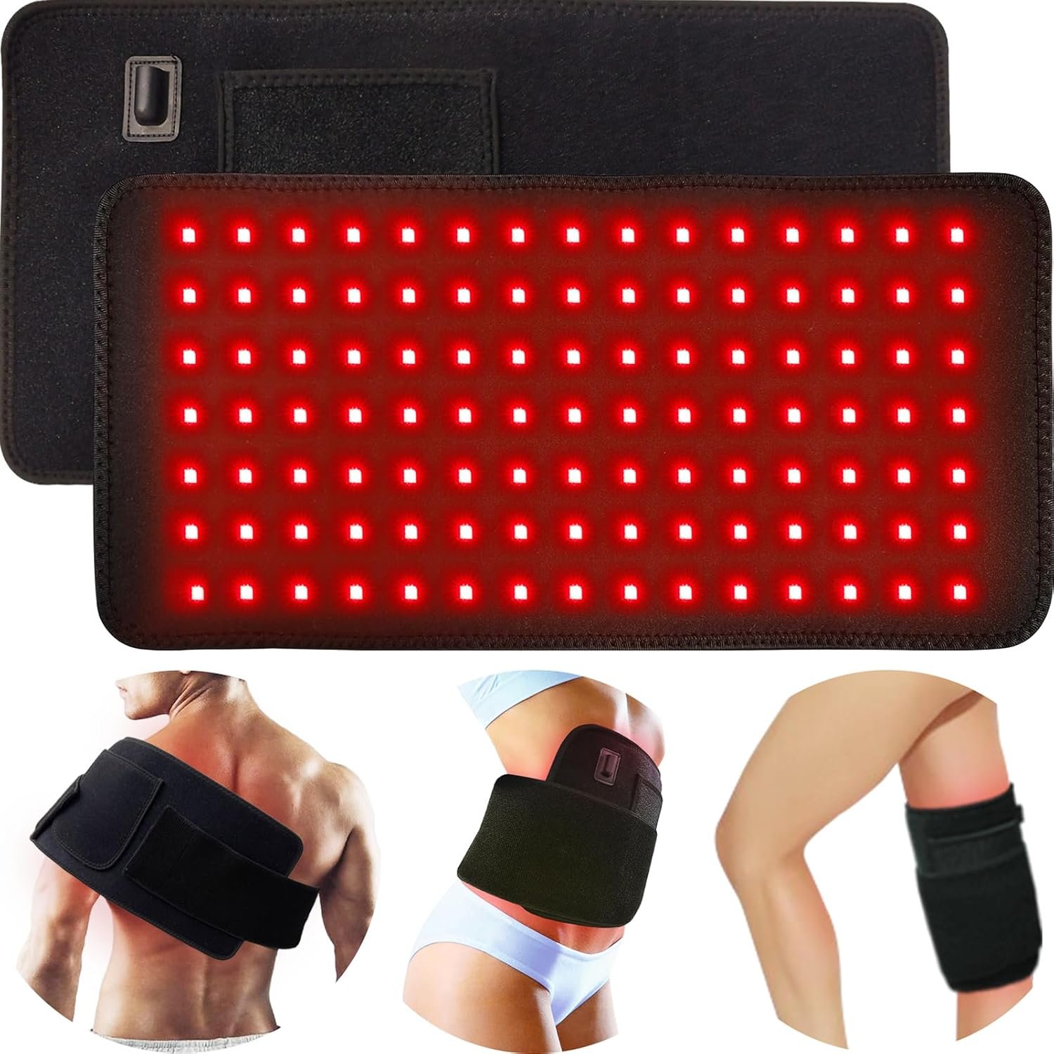 Red Infrared Light Heating Pad for Body Back Knee Shoulder Hands Feet Portable 660nm 850nm Home Use 3 Chips in 1 Wrap Belt Gift for Women Men (Corded)