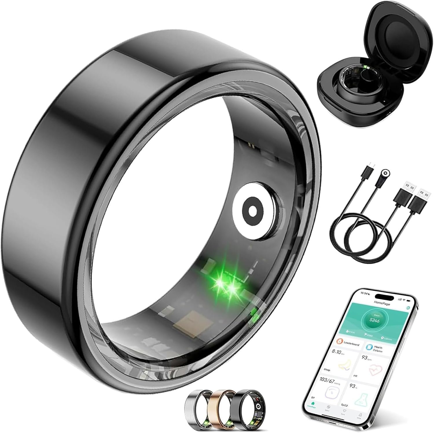 Smart Ring for Women Men, No Subscription Fee, Waterproof(Black, 11)