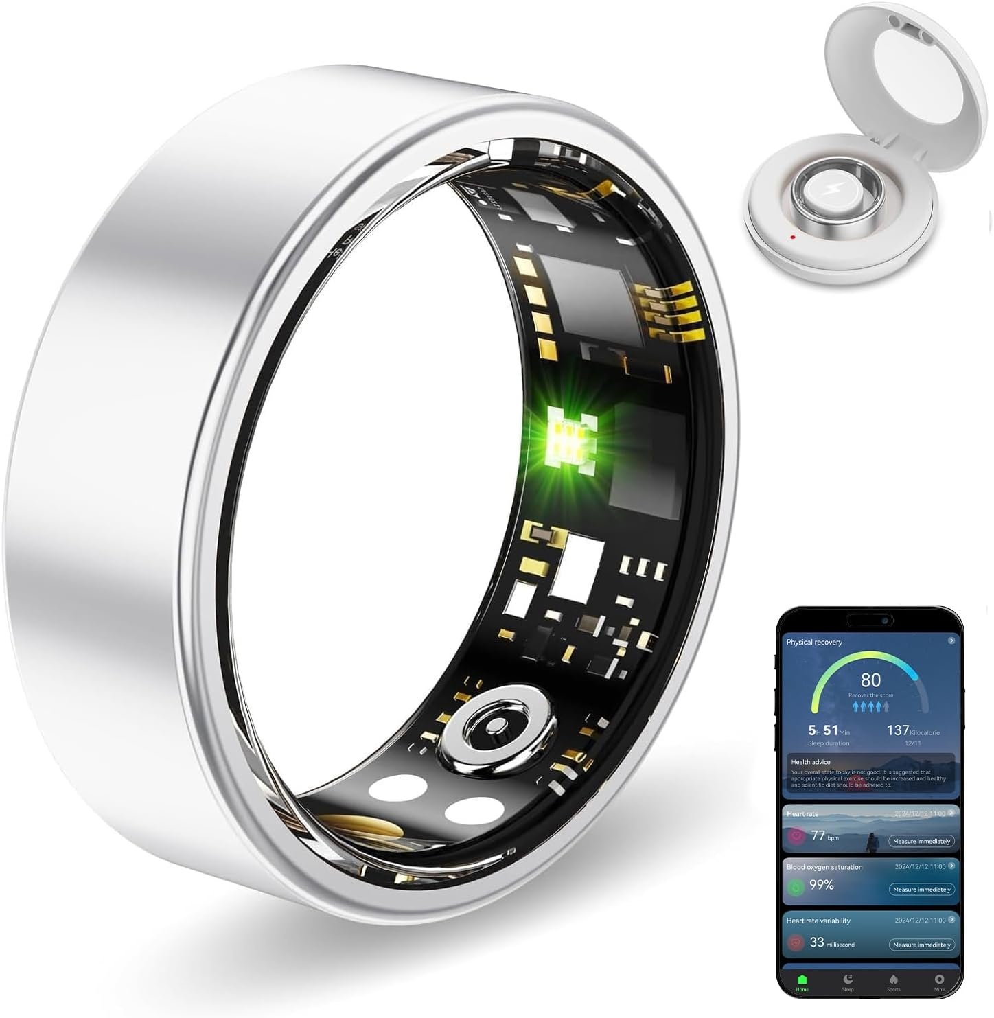Smart Ring Health Tracker, Sleep&Exercise Monitor Heart Rate,Blood Oxygen,Fitness Trackers for Man&Women -Long Lasting Batteries,Waterproof Sleep Tracking Wearable (Silver, 10)