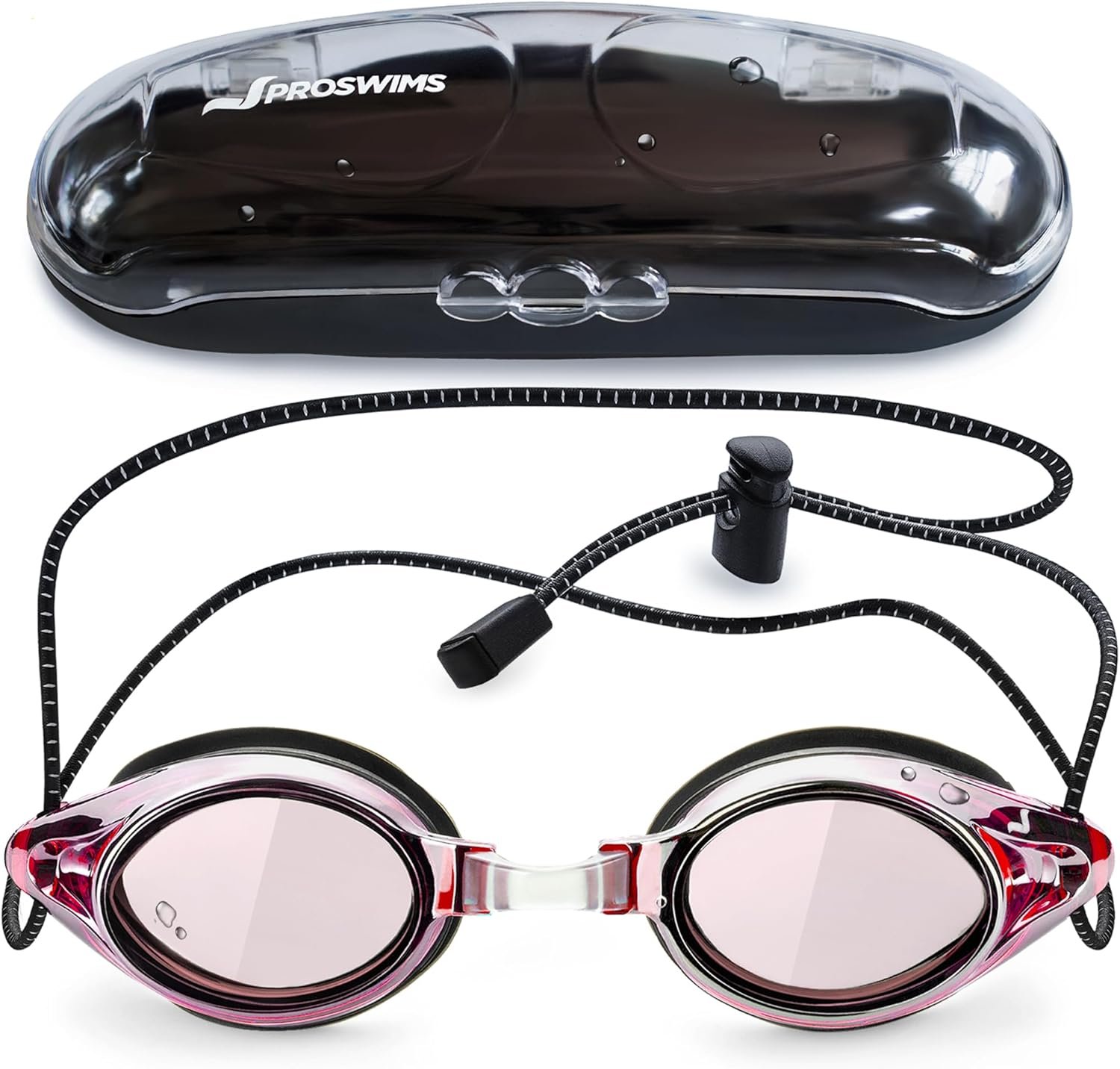 Anti-Fog Racing Swimming Goggles with Bungee Strap, Hard Case and Bonus Swim Goggles Microfiber Cleaning Cloth
