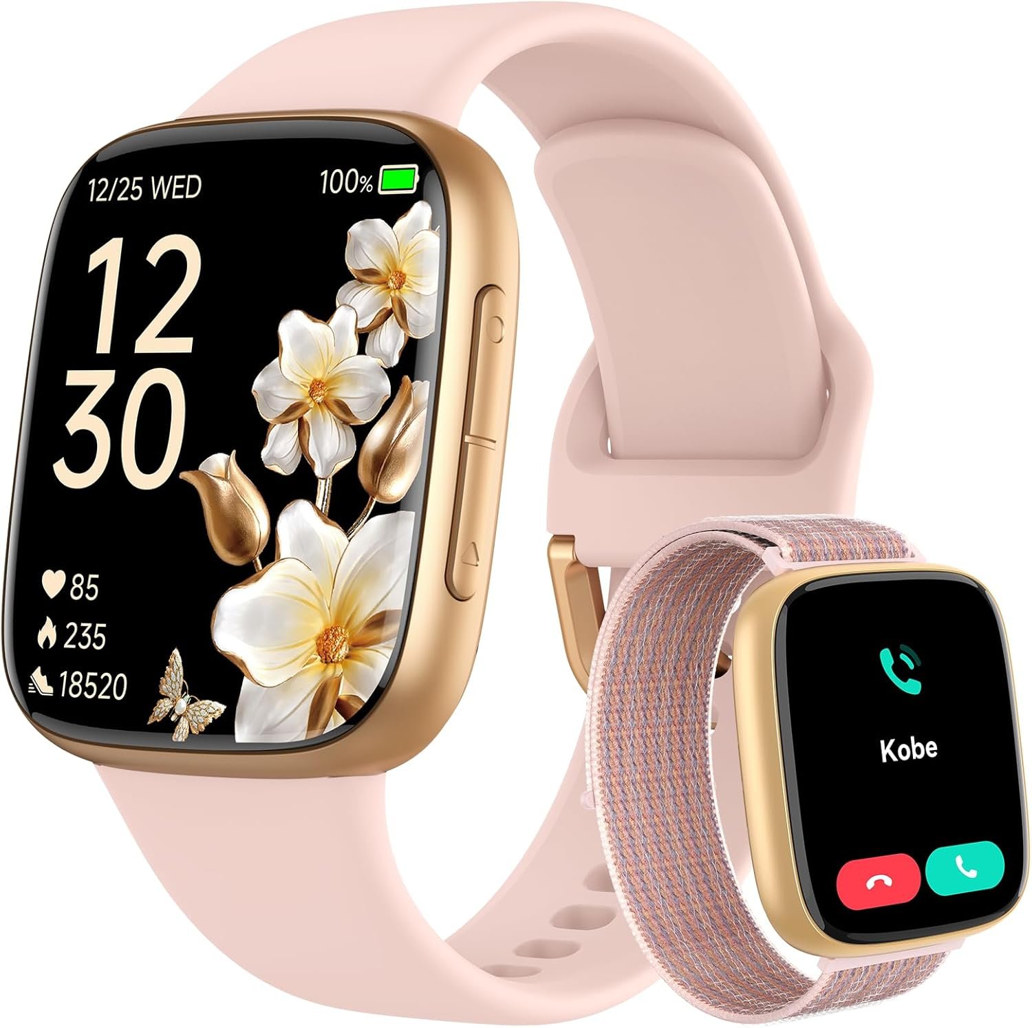 Fitpolo Smart Watch for Women, 1.85″ AMOLED Fitness Tracker with Bluetooth Call, Heart Rate/Sleep/SPO₂ Monitor, 100+ Sports Modes, 3ATM Waterproof Smartwatch for Android/iPhone, Includes 2 Bands